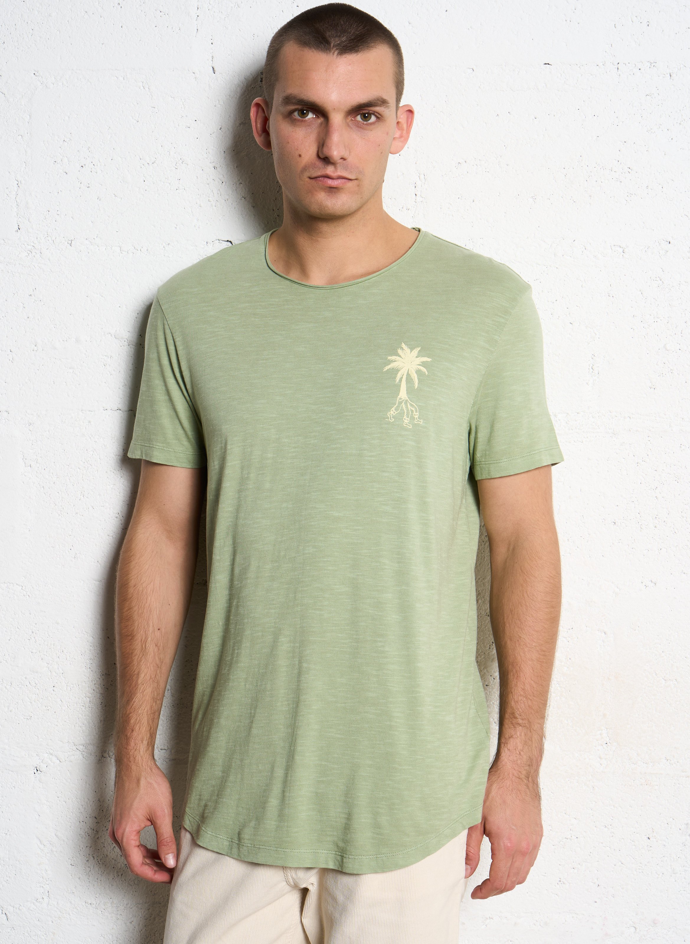 Recht, katoenen T-shirt met ronde hals en zeefdruk IKKS Groen