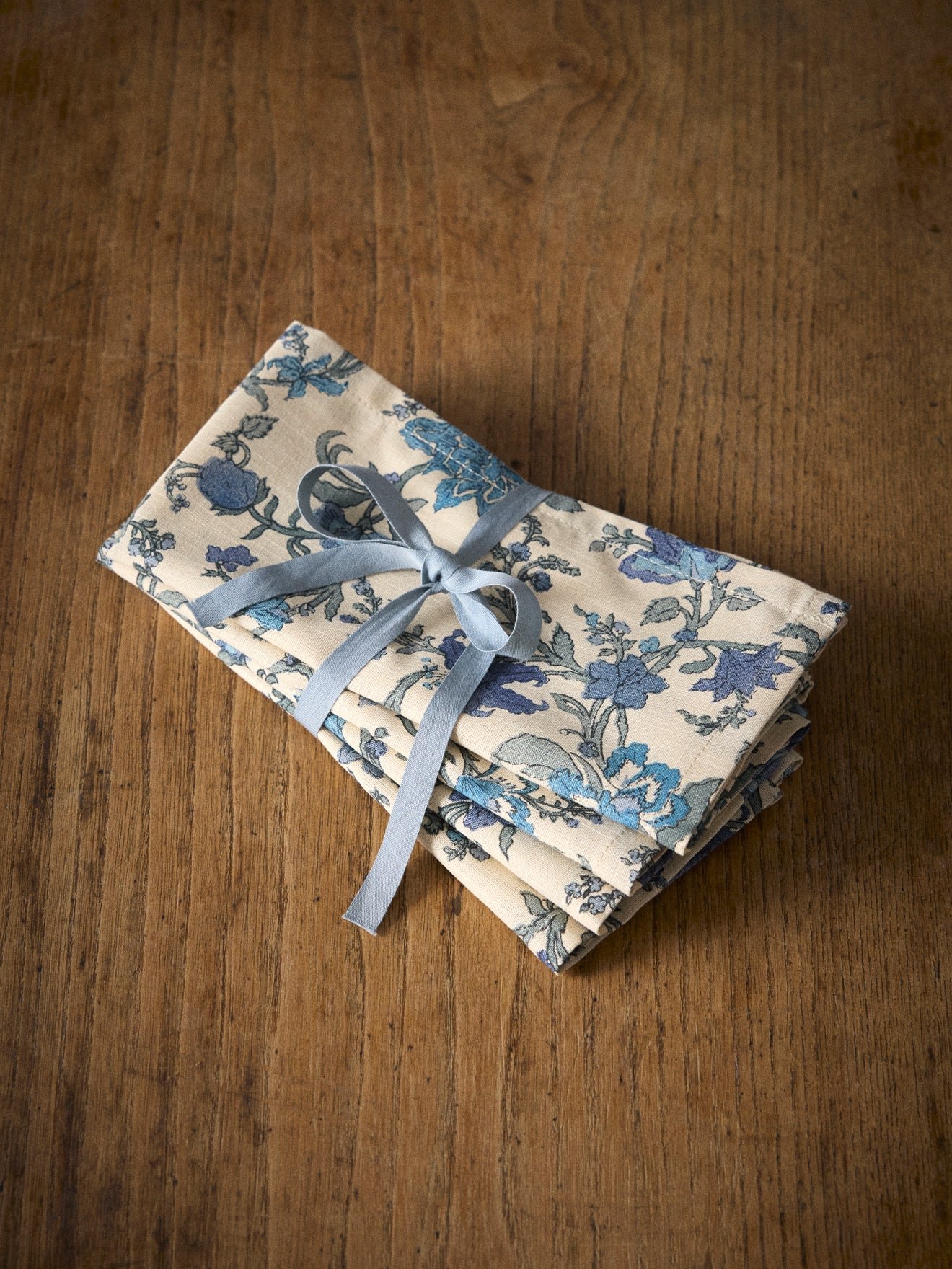 Aurora Cotton Linen-look Woven Table Napkin Set of 4 CYRILLUS Blue