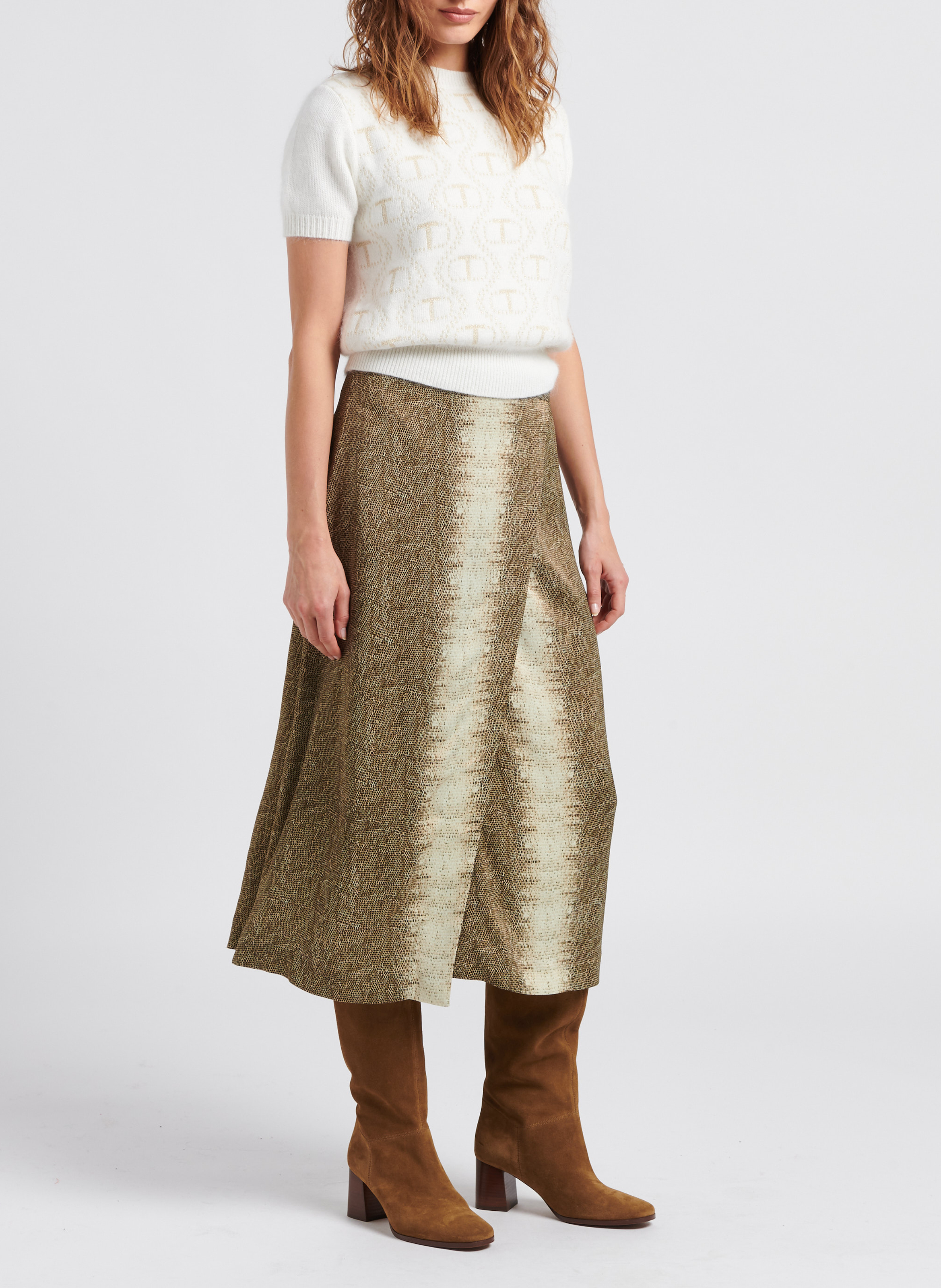 Lizard print midi skirt TWINSET Brown
