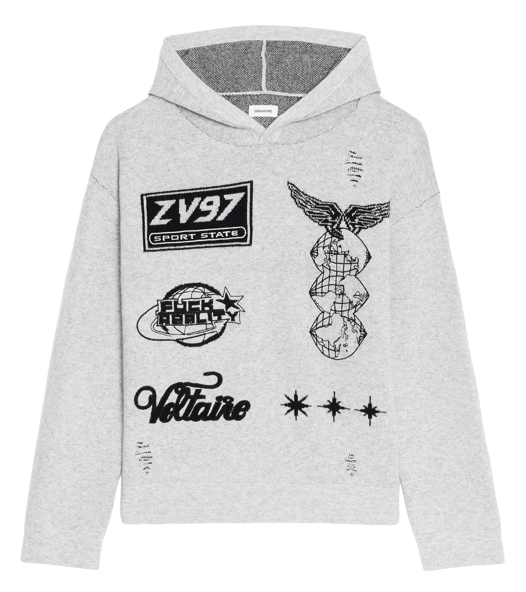 Gerader Hoodie aus Wolle und Kaschmir mit Stickerei ZADIG&VOLTAIRE Grau