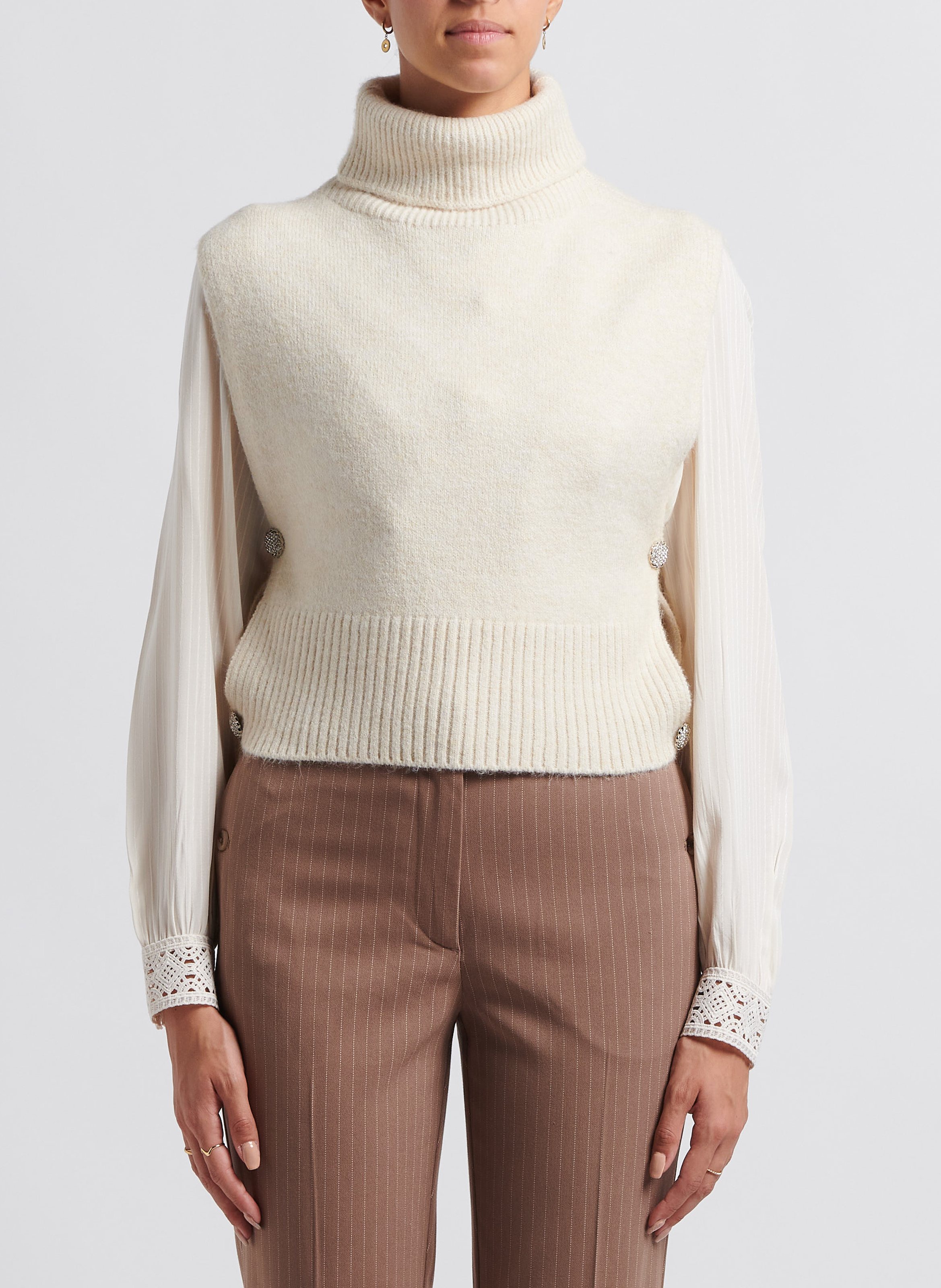 Pull col roulé  VILA Beige