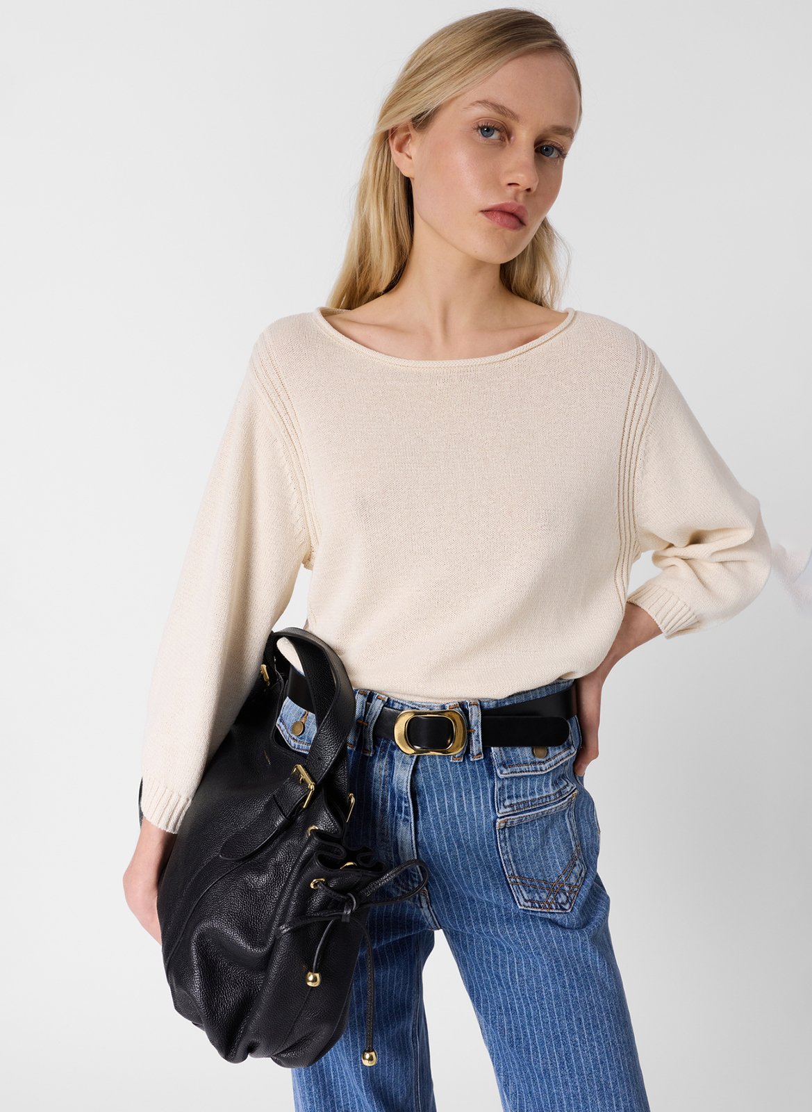 Pull droit col rond en maille GERARD DAREL Beige