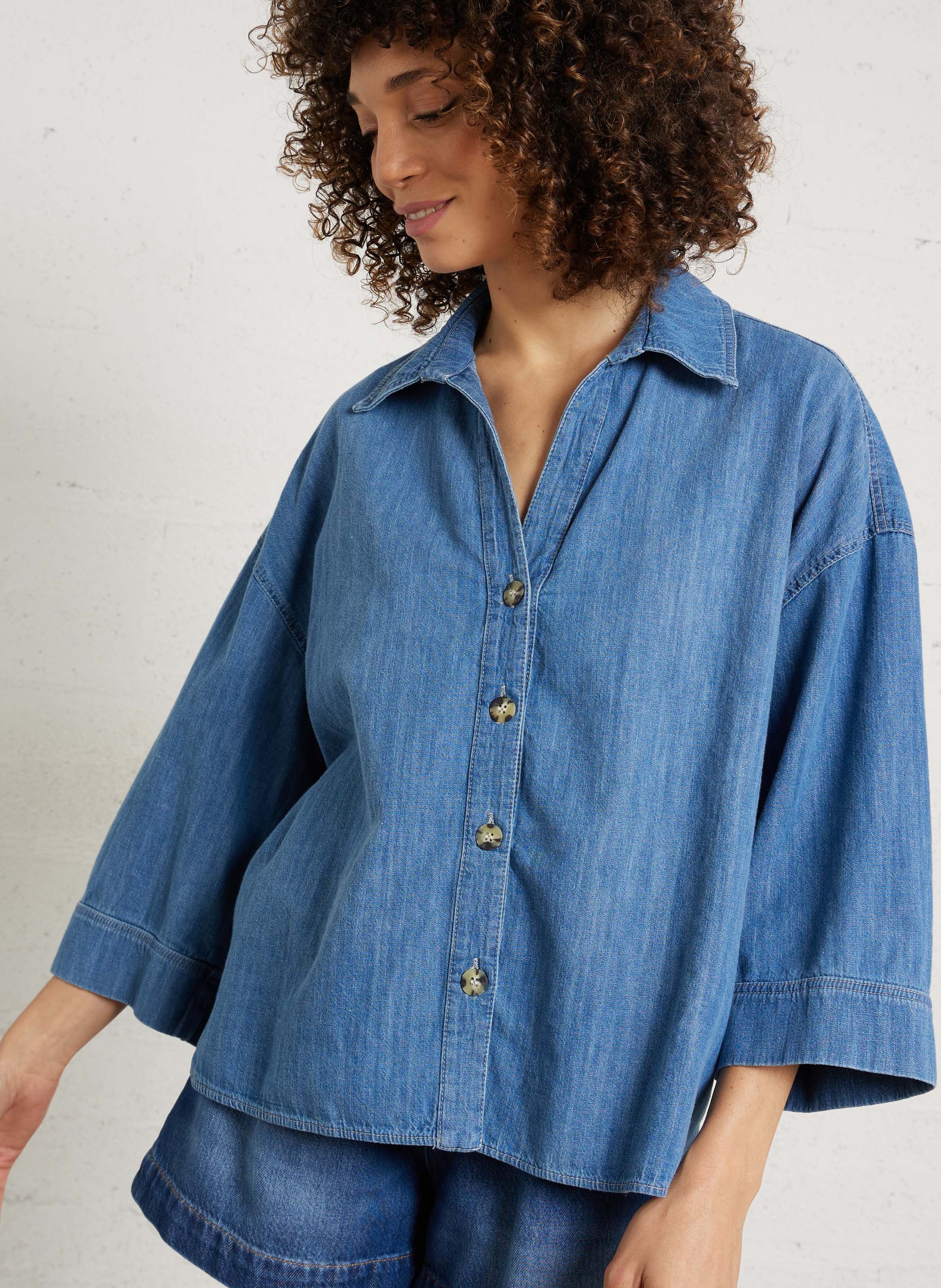 Oversized denim shirt in cotton PLEASE Blue