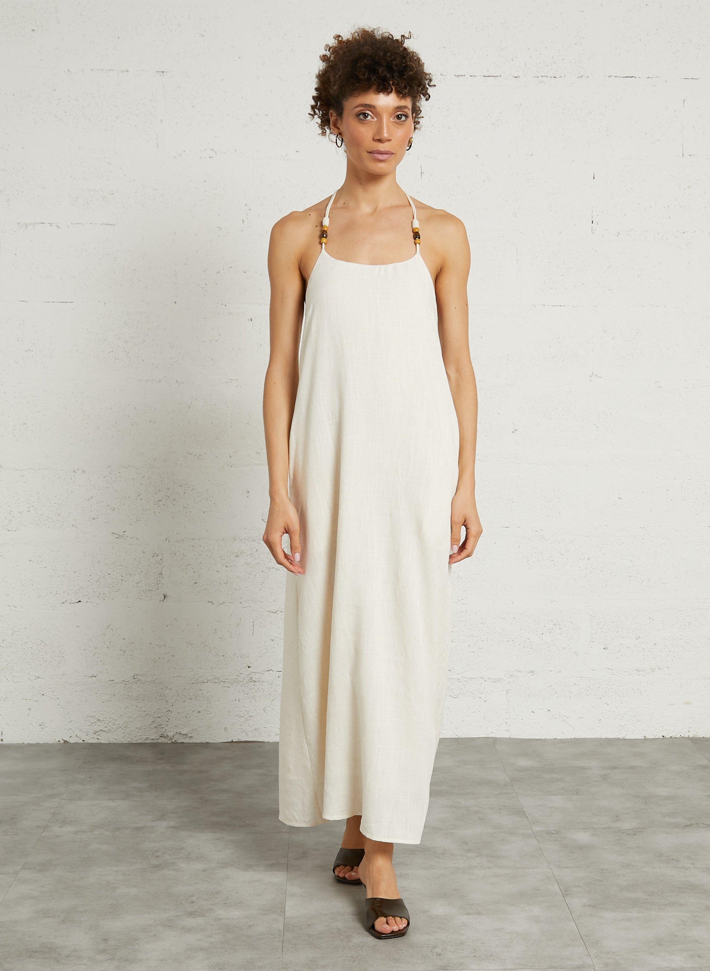 Linen-blend midi dress THE KORNER White