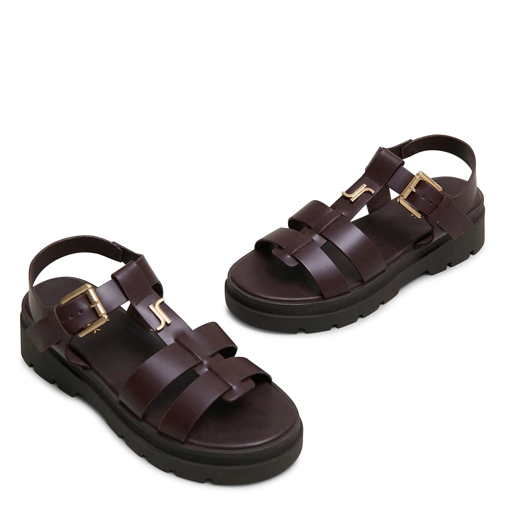 Sandales à plateformes en cuir lisse JONAK Marron