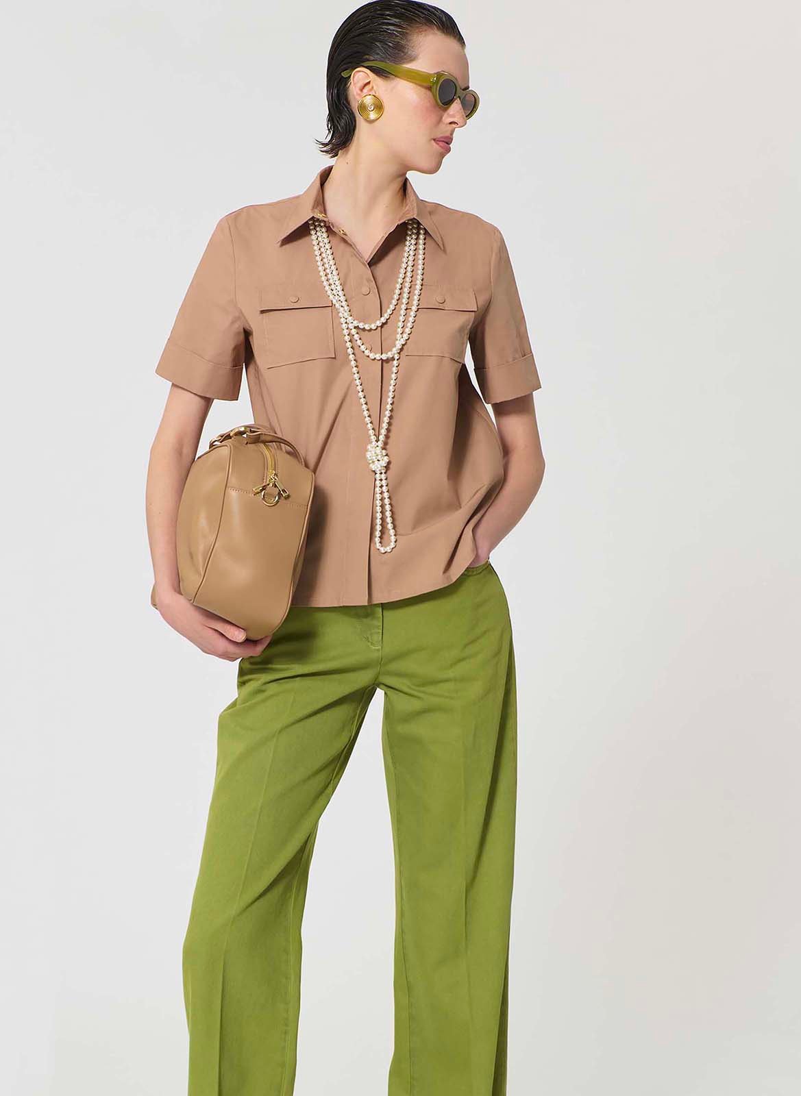 Chemise droite unie à poches plaquées TARA JARMON Marron