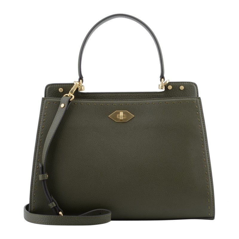 Handbag in calfskin POURCHET Khaki