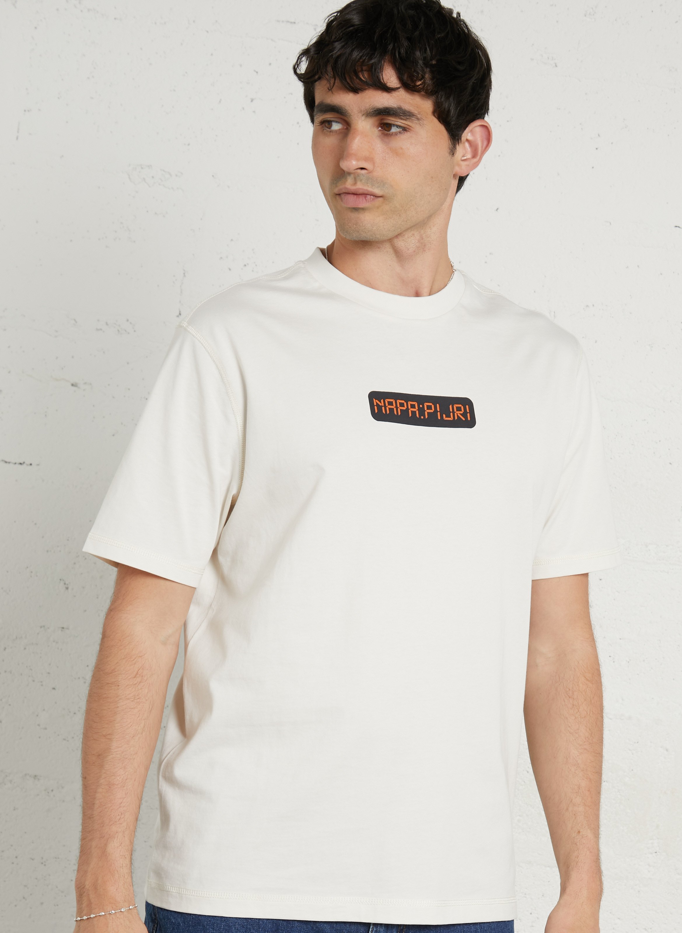 Gerade geschnittenes Baumwoll-T-Shirt mit Siebdruck NAPAPIJRI Beige