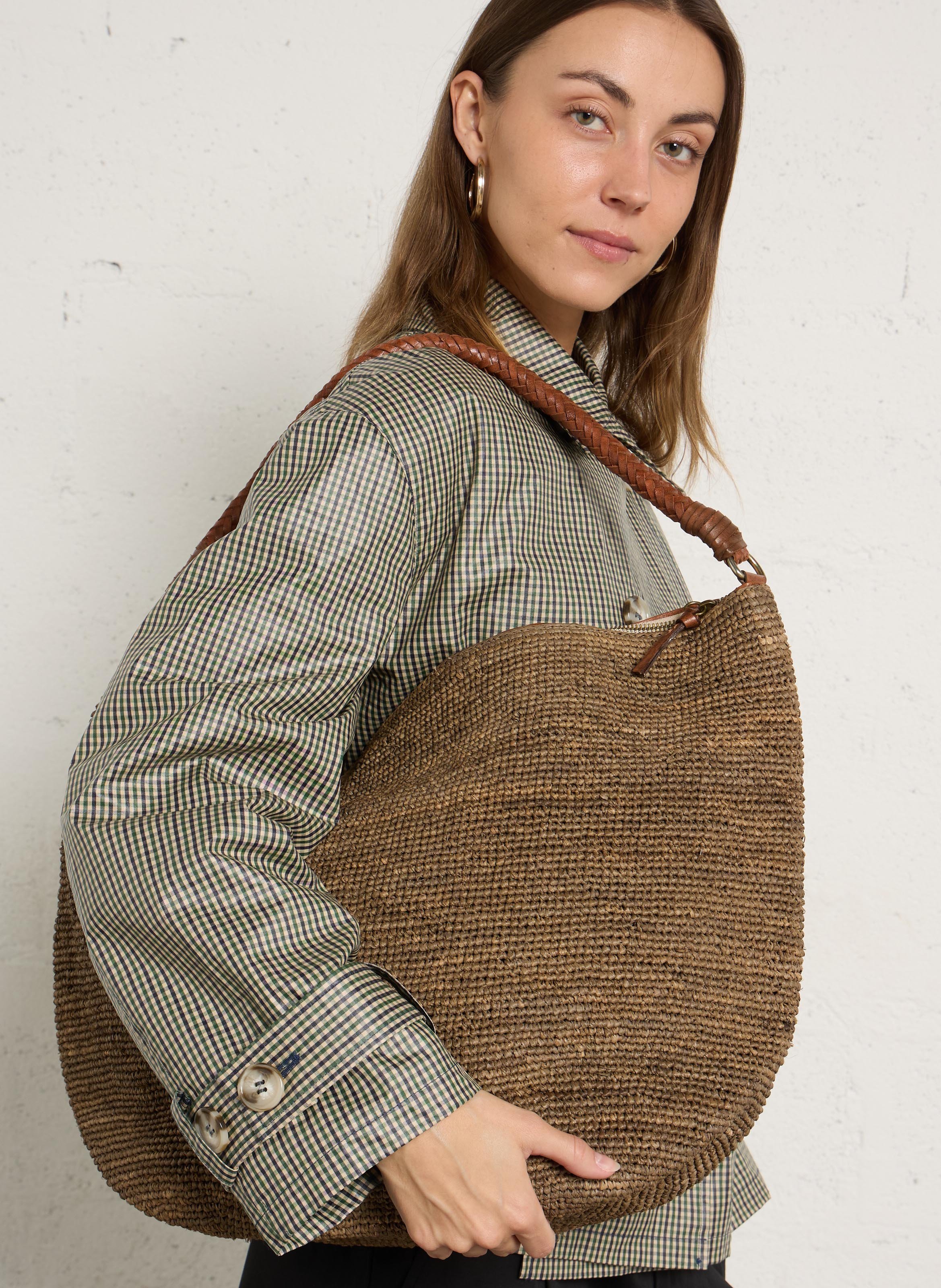 Sac porté épaule en raphia IBELIV Marron