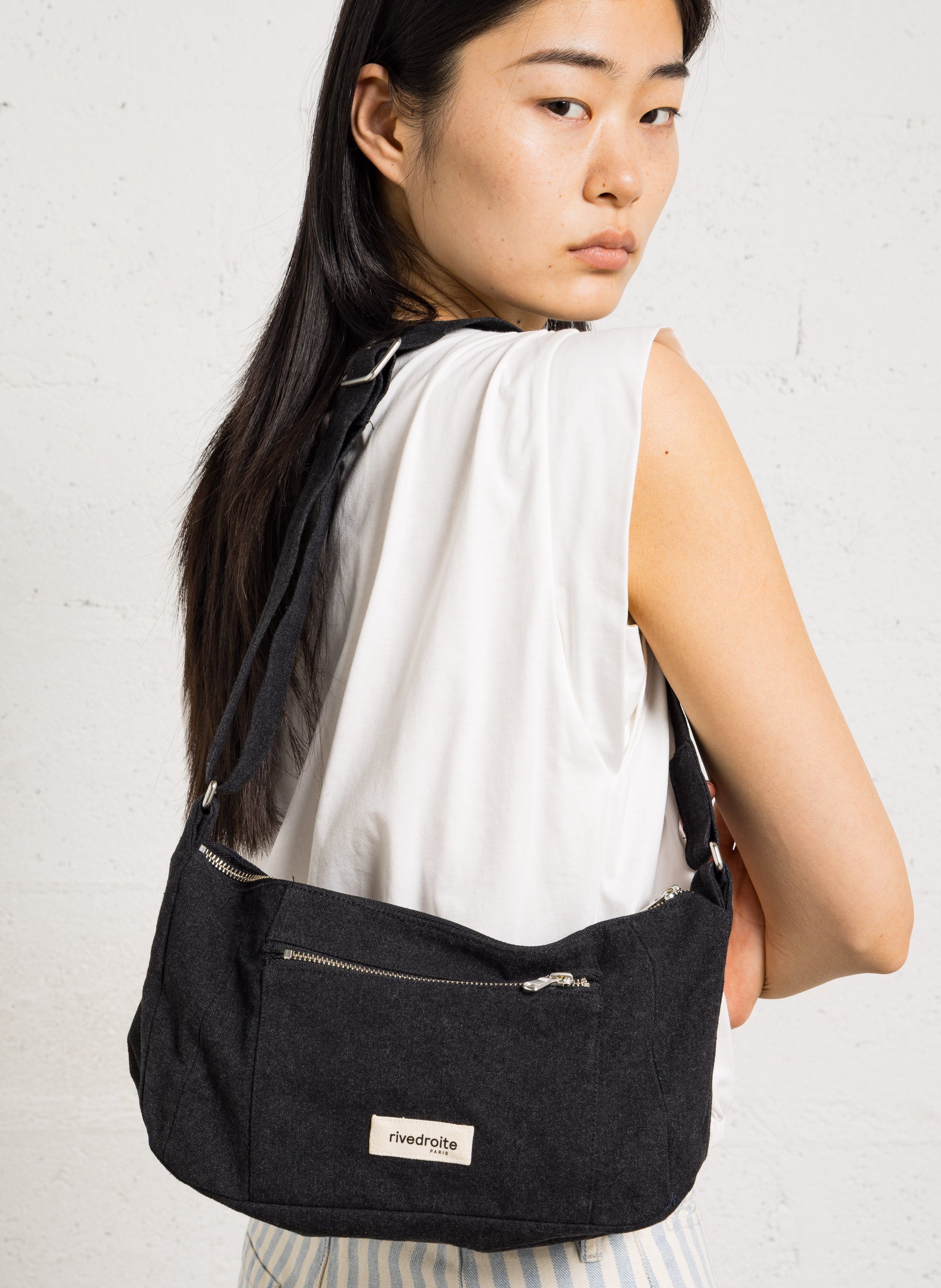 Crossbody bag in blended recycled cotton RIVEDROITE PARIS Black