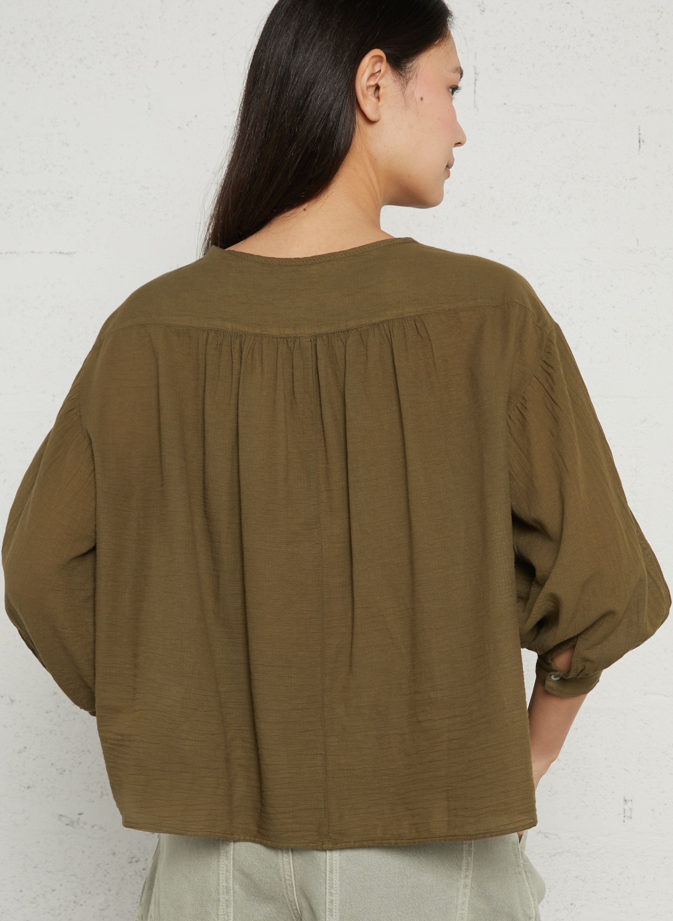 Baumwollbluse mit Rundhalsausschnitt BELLA JONES Khaki