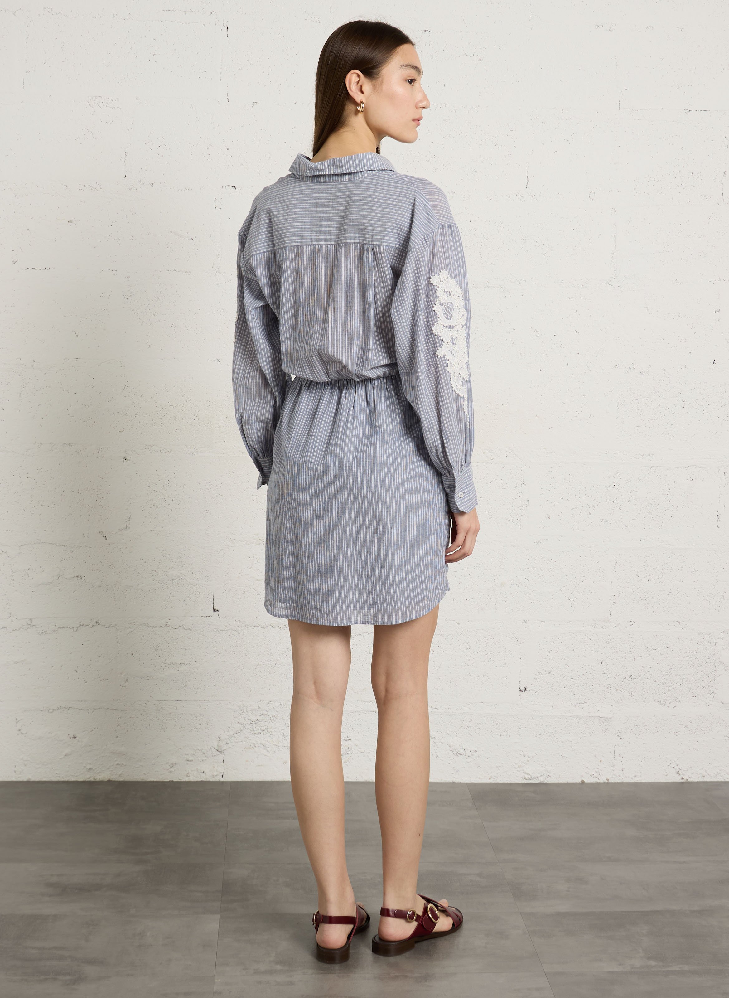 Robe asymétrique rayée à broderie LOUISE MISHA Bleu