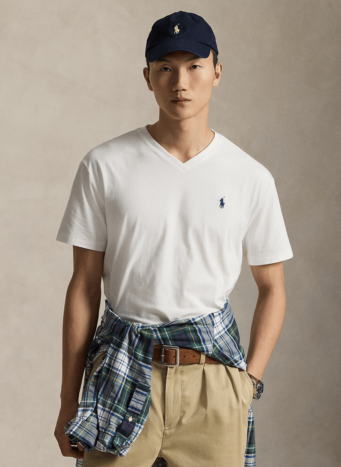 Baumwoll-T-Shirt mit V-Ausschnitt POLO RALPH LAUREN Weiss