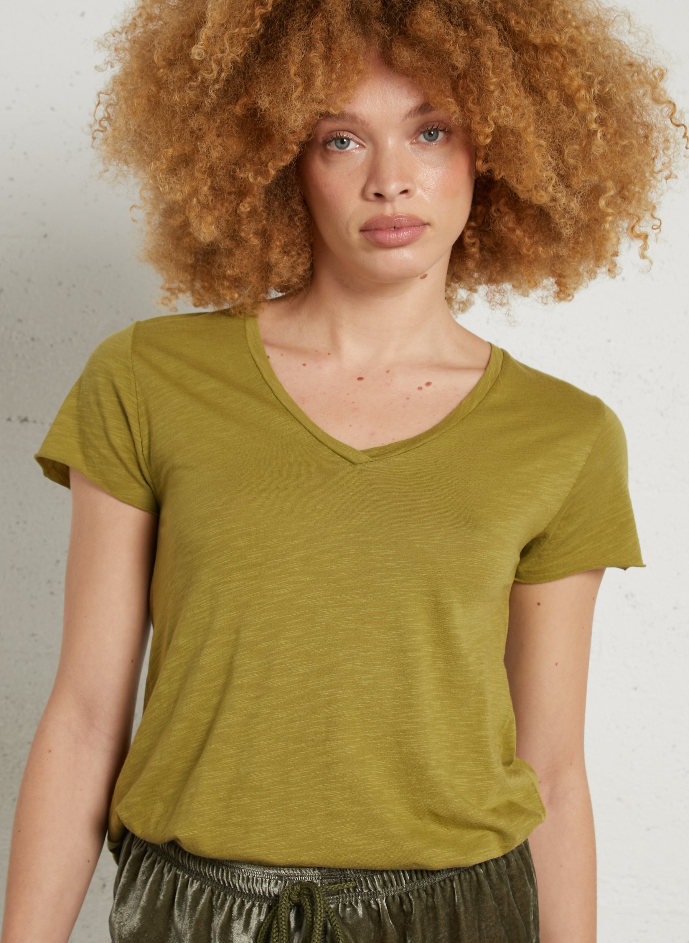 Tee-shirt droit col V en coton mélangé AMERICAN VINTAGE