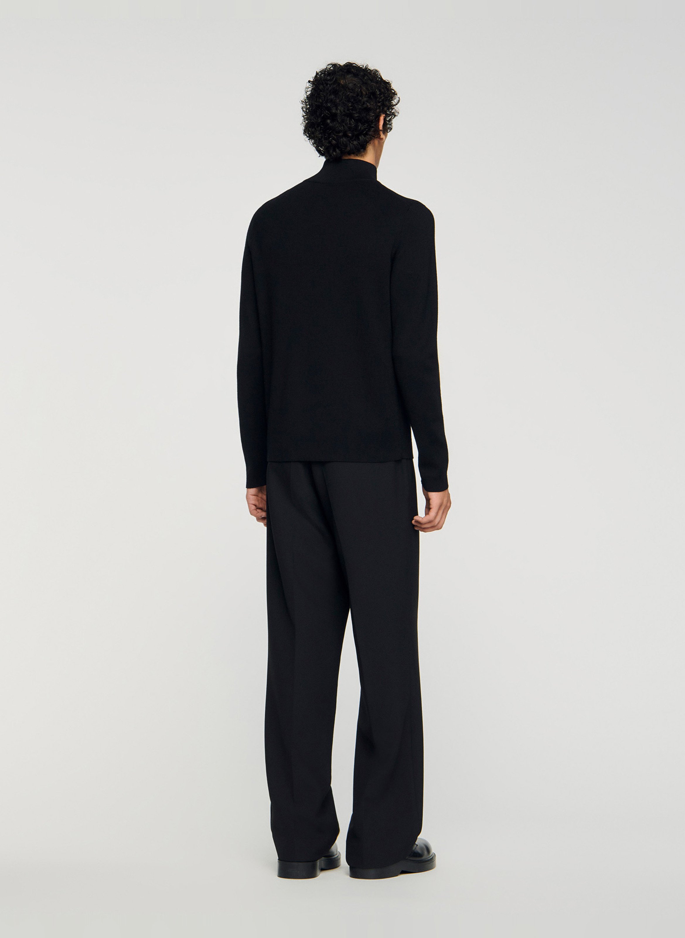 Zip-up wool sweatshirt with a stand collar SANDRO Black