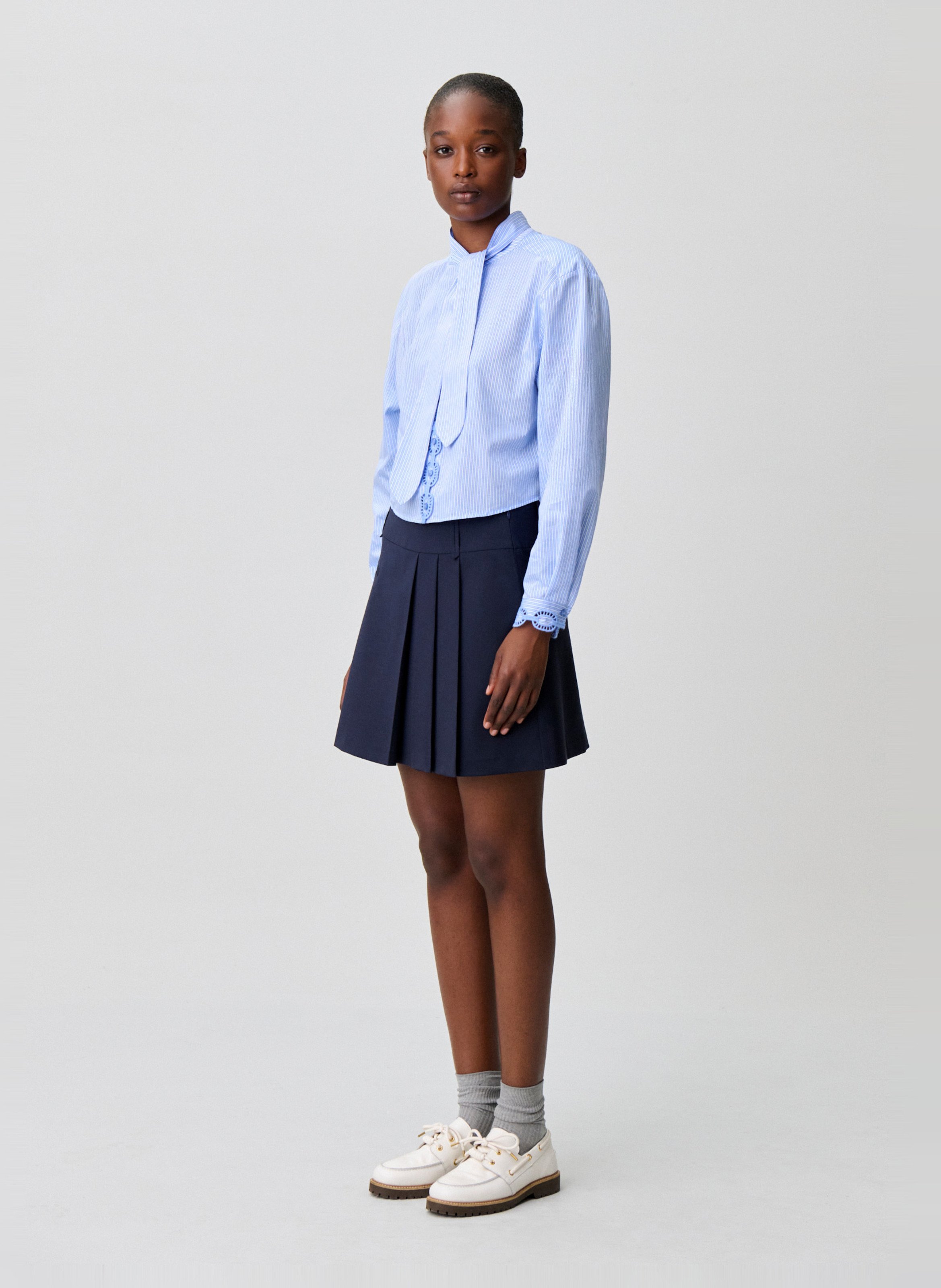 Korte uitlopende rok van gemengde wol CLAUDIE PIERLOT Blauw