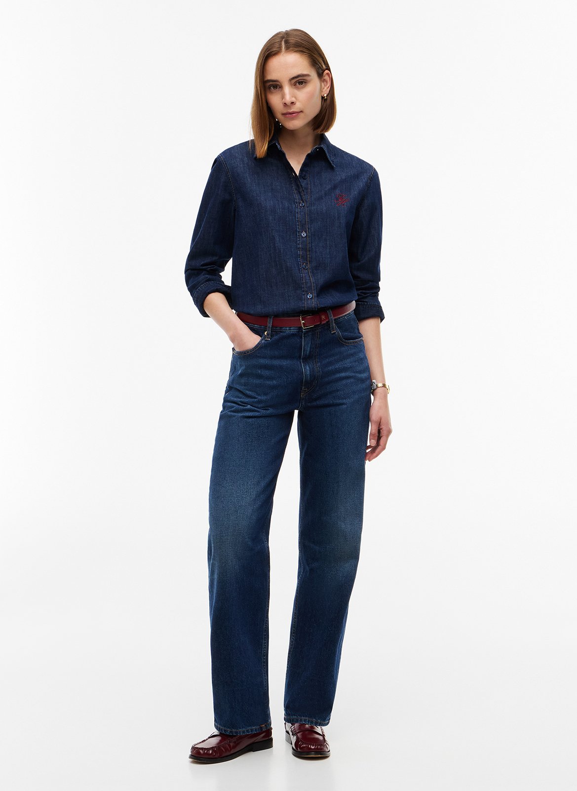 Straight-cut cotton denim shirt TOMMY HILFIGER Blue