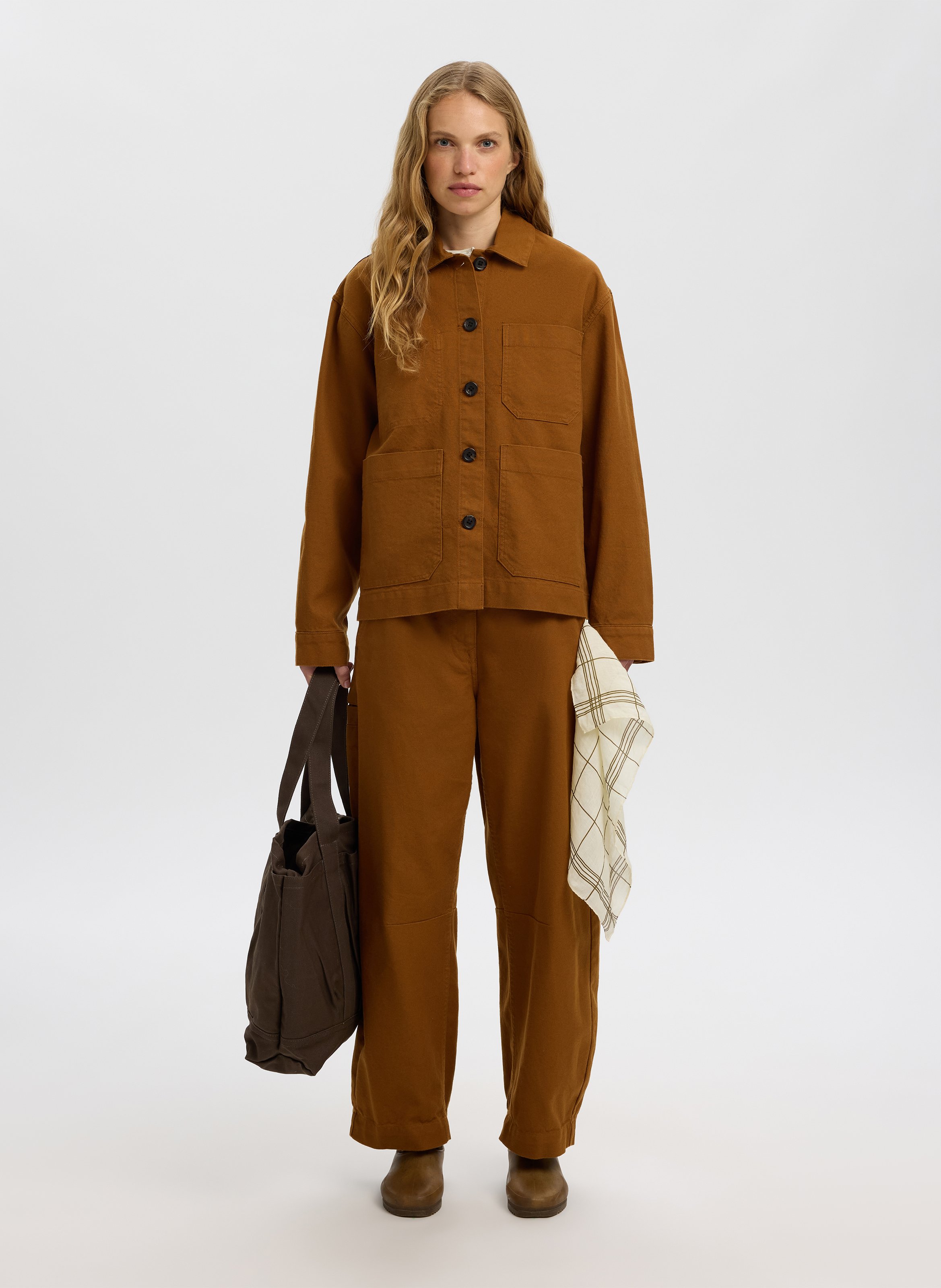 Veste ample en coton et en lin SELECTED Marron