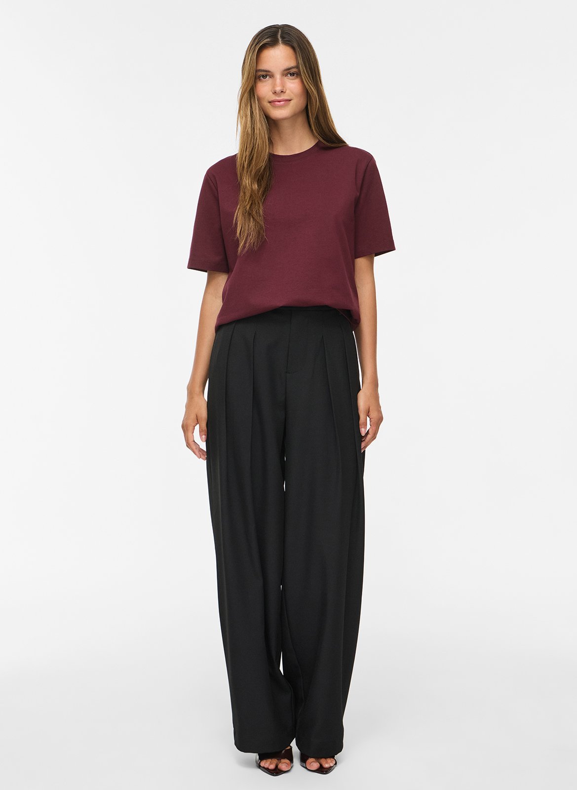 Tee-shirt droit col rond en coton bio imprimé VILA Marron