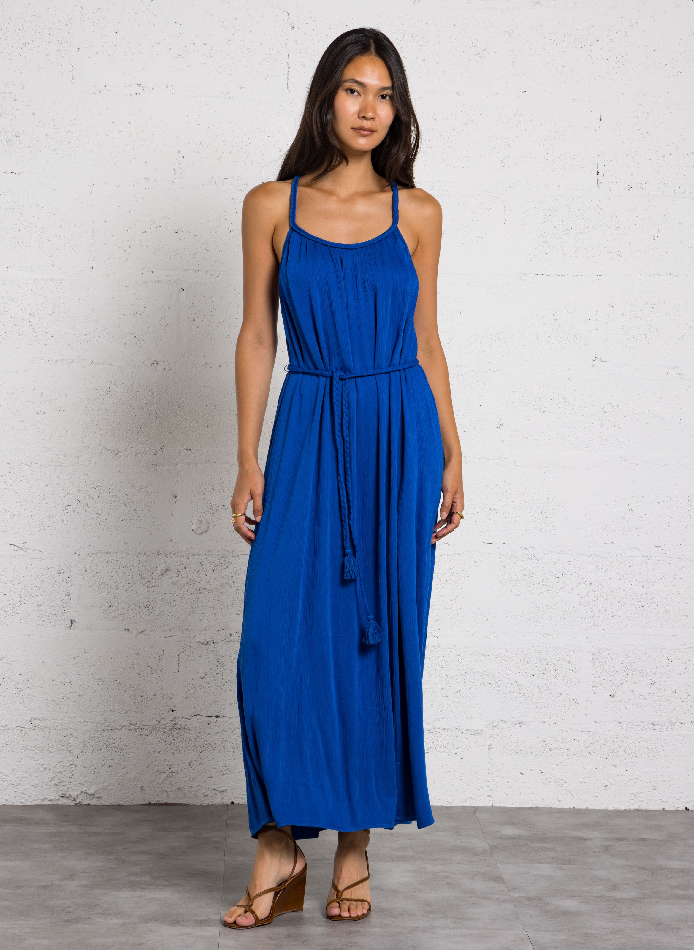 Robe longue fluide ceinturée MAISON 123 Bleu