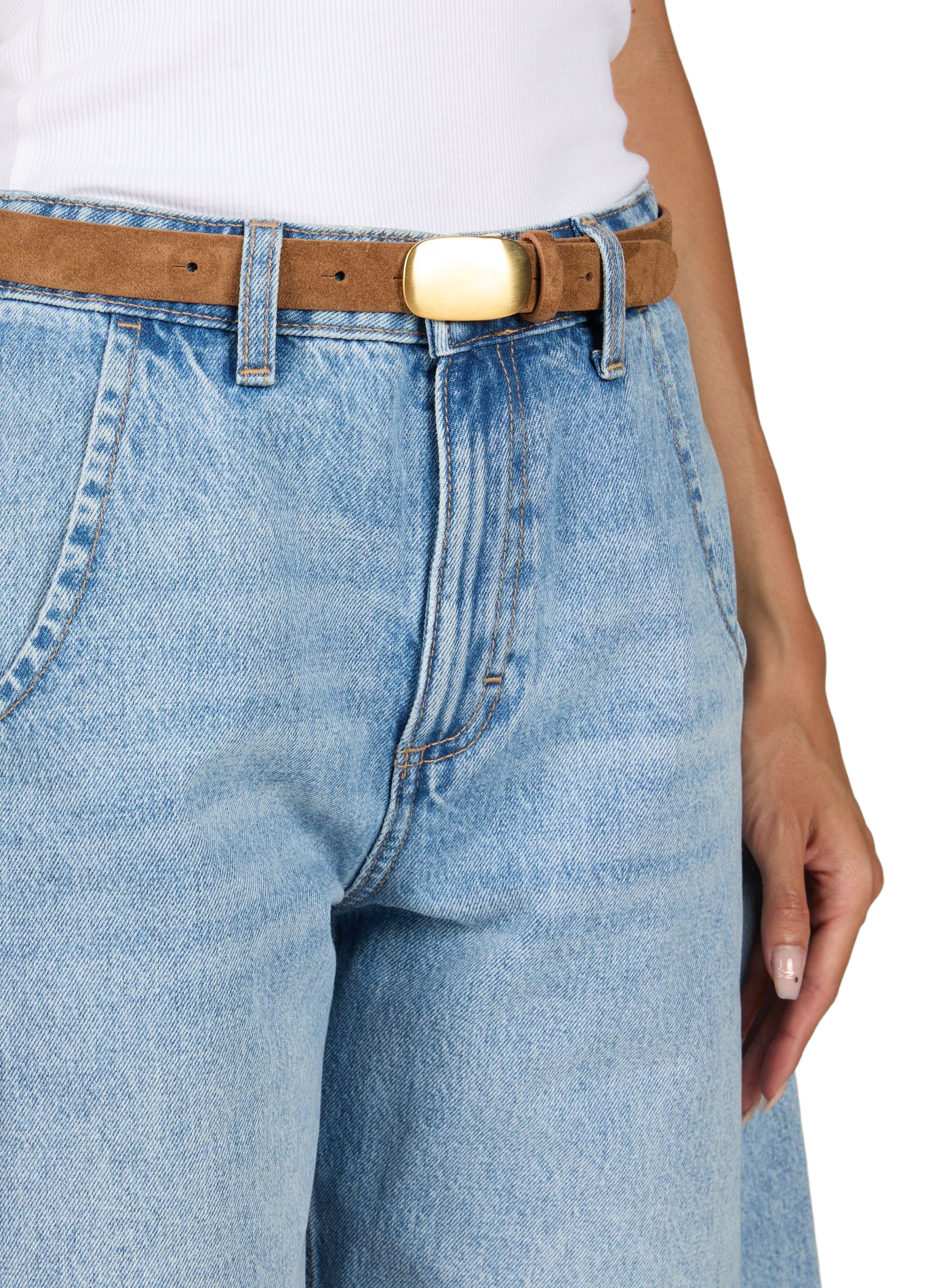 Belt with plated buckle in suede leather SAISON 1865 Brown