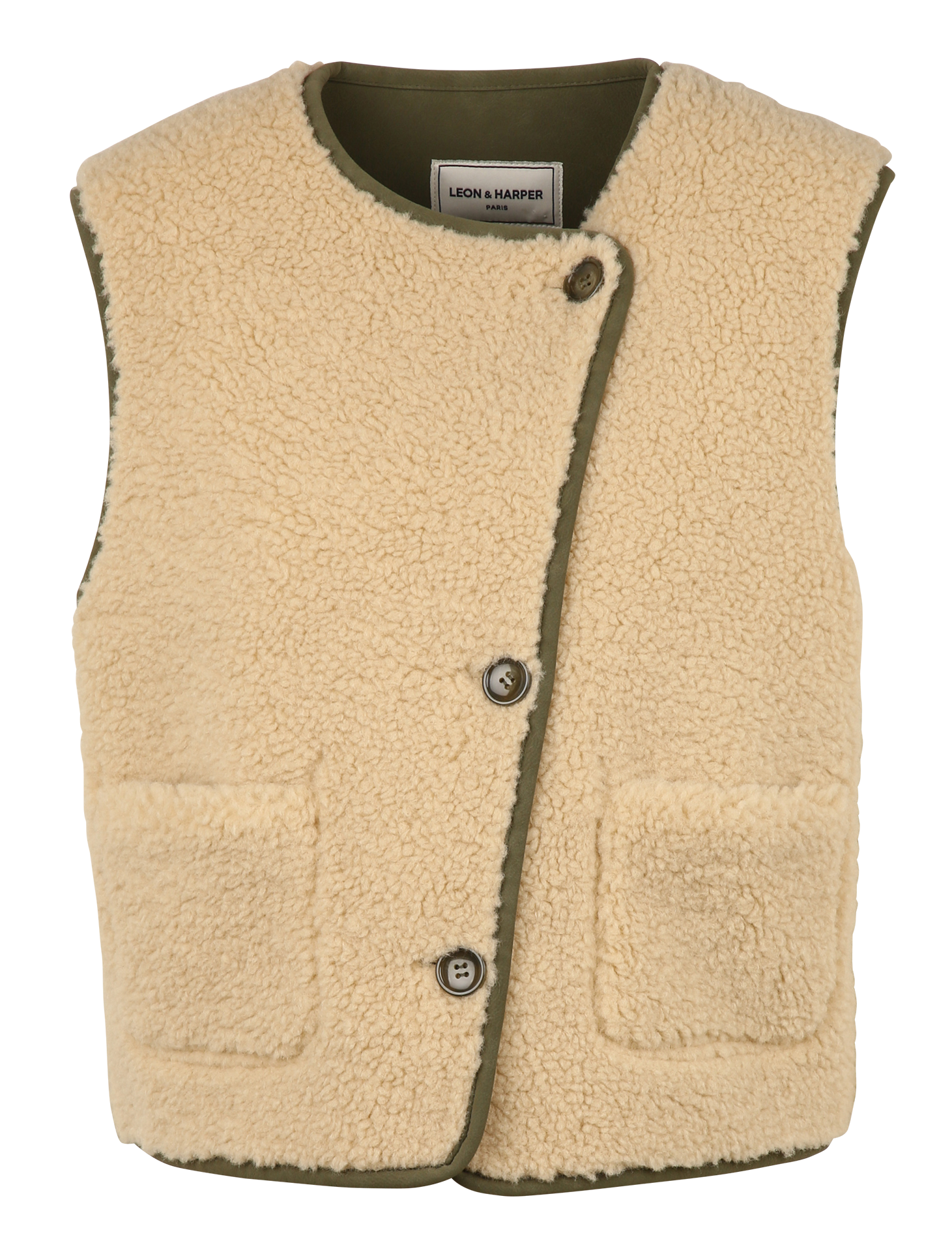 Veste droite sans manche effet fourrure LEON & HARPER Kaki