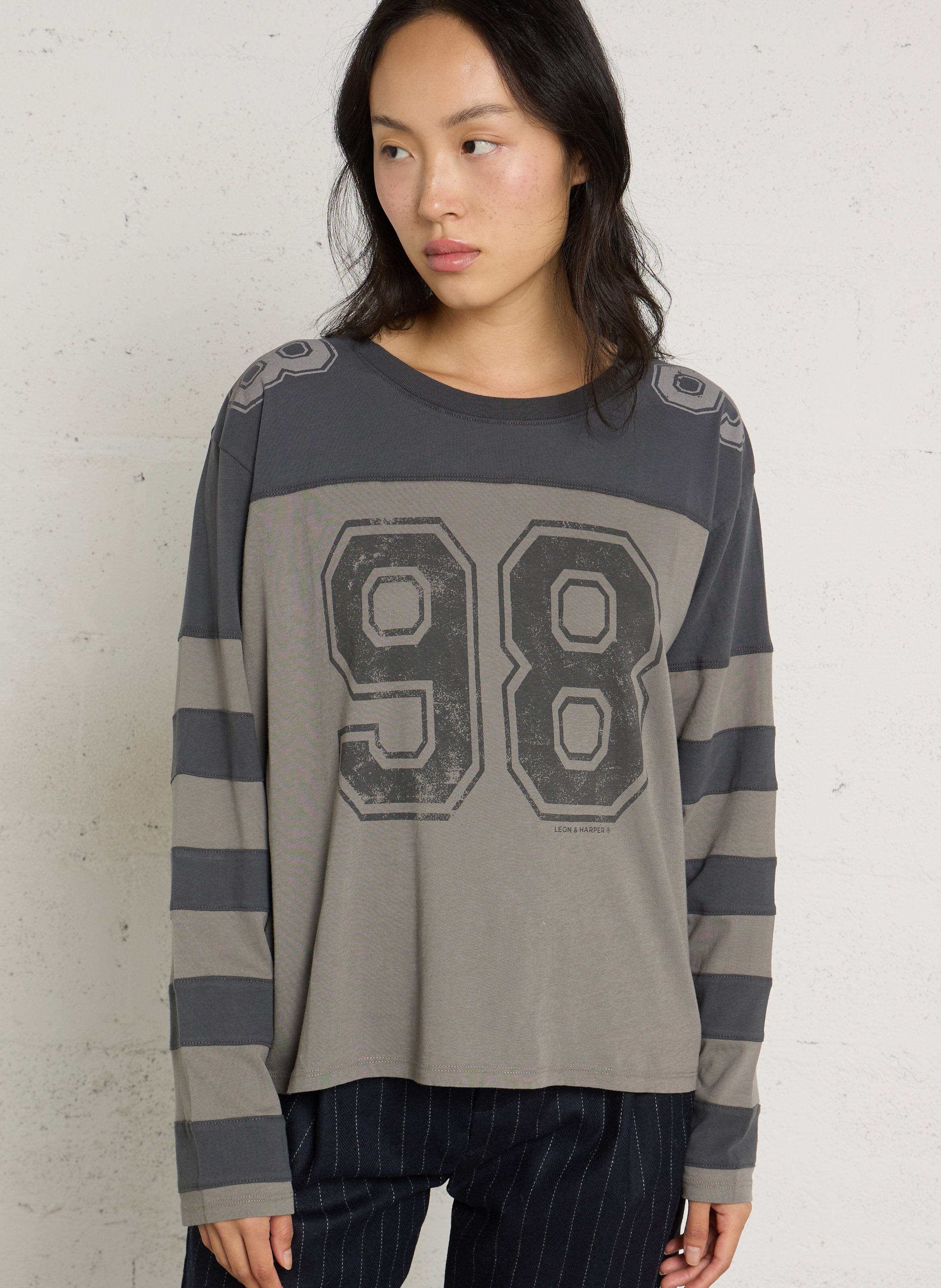 Straight fit round neck t-shirt printed in organic cotton LEON & HARPER Grey