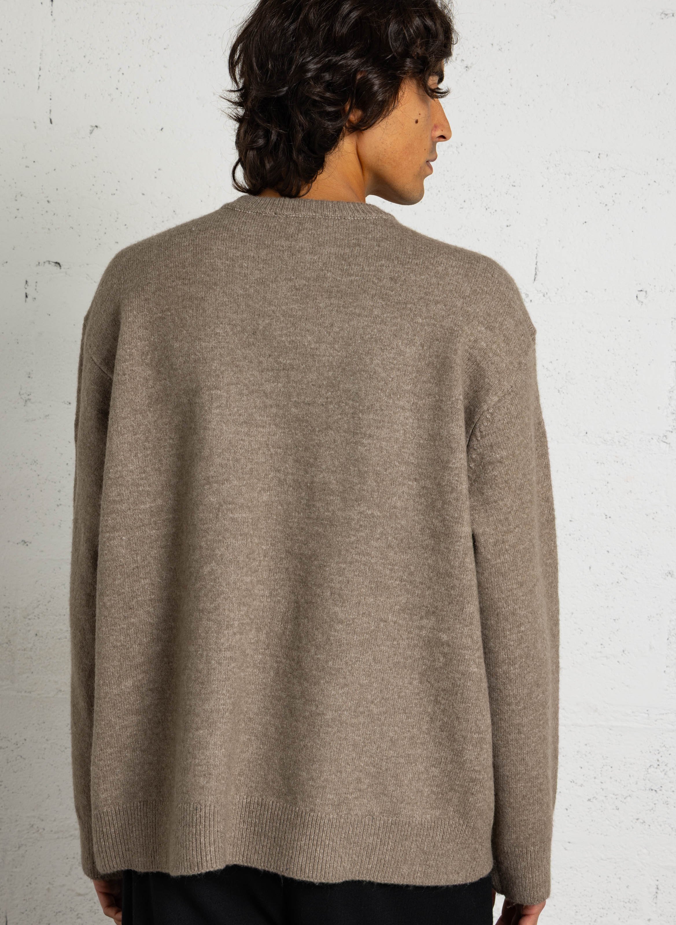 Loose-fit knit-blend sweater with round neck CASUAL FRIDAY Khaki