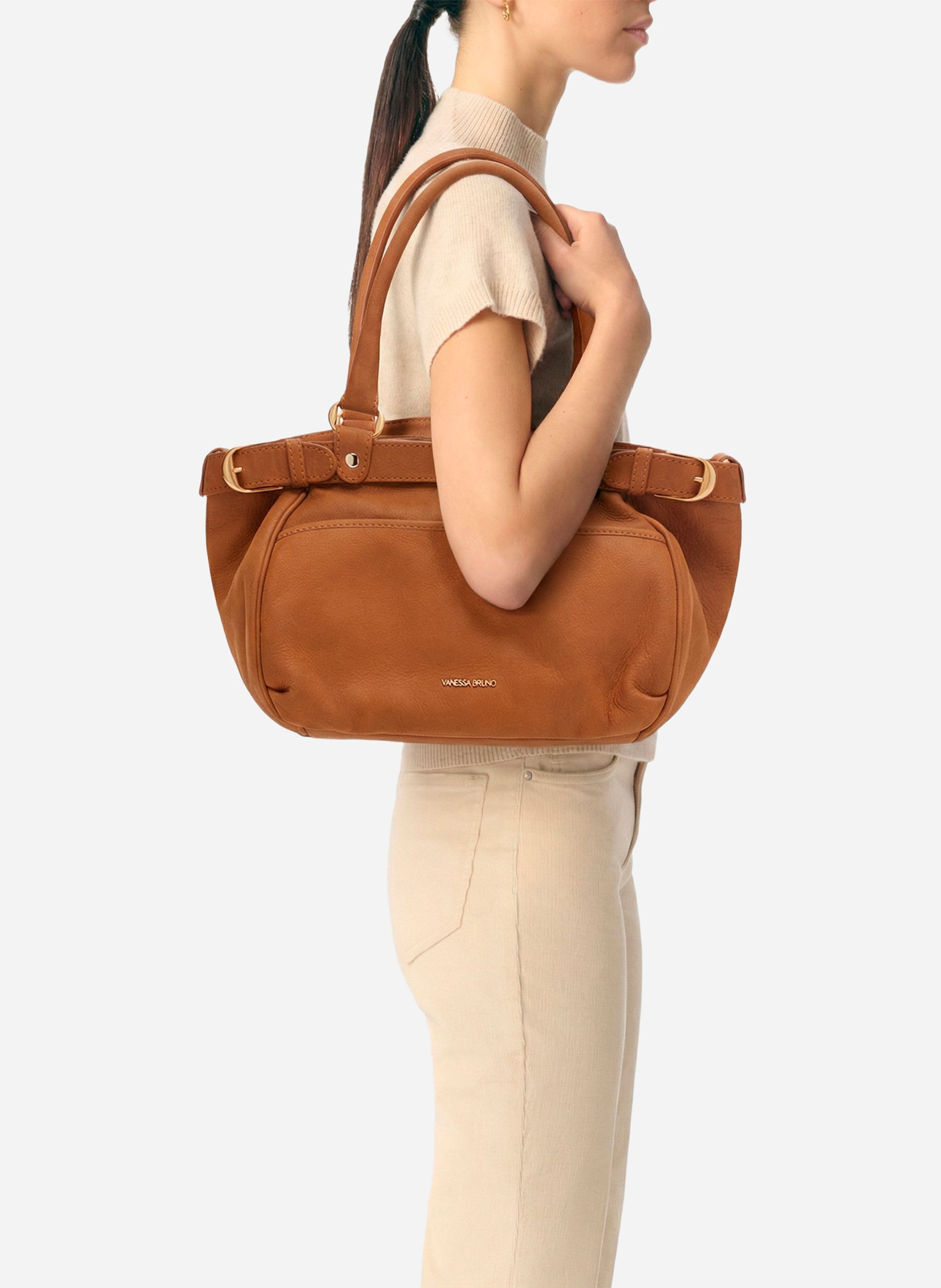 Leather handbag VANESSA BRUNO Brown