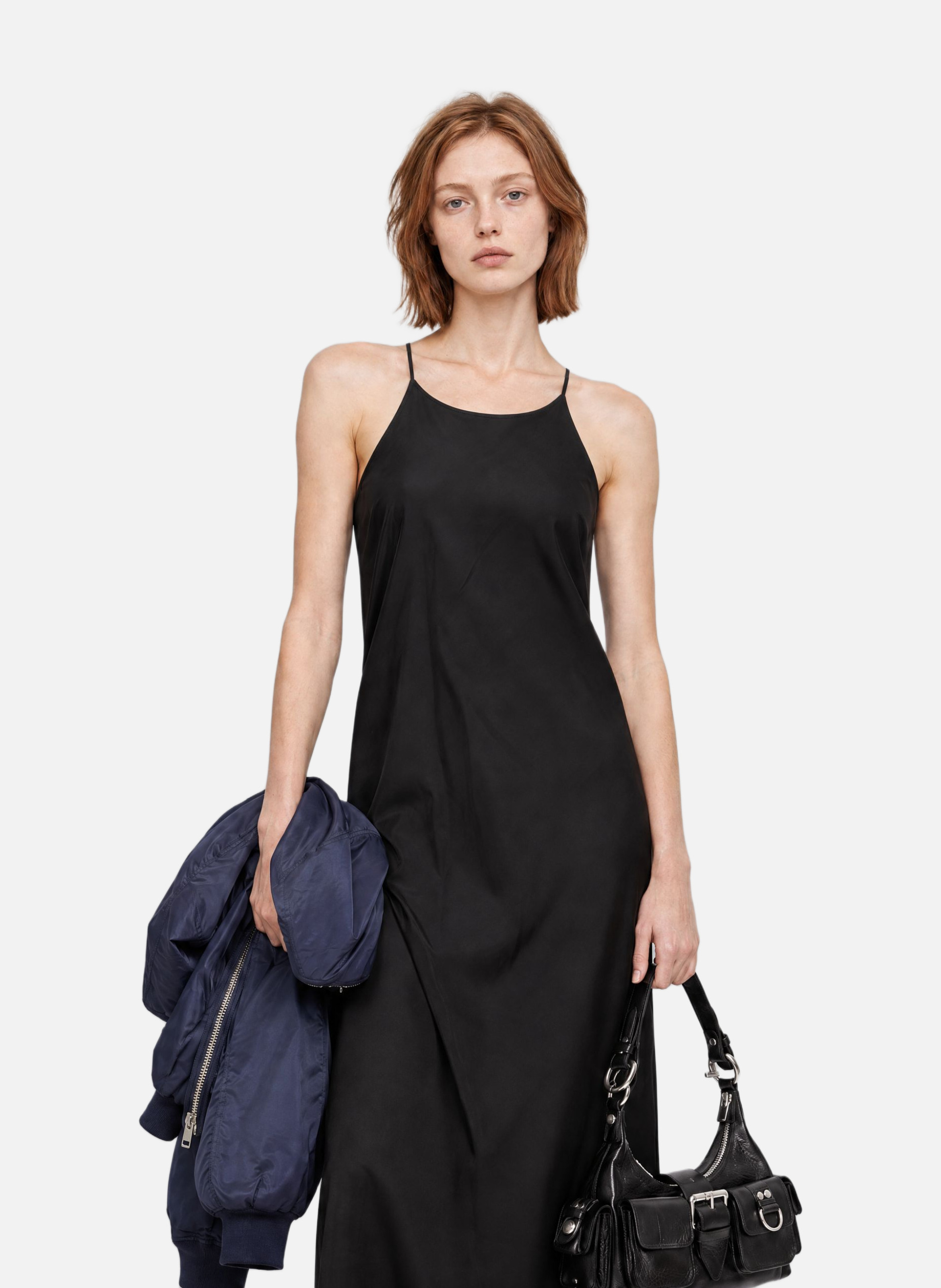 Black satin long dress with crossover back THE KOOPLES Black