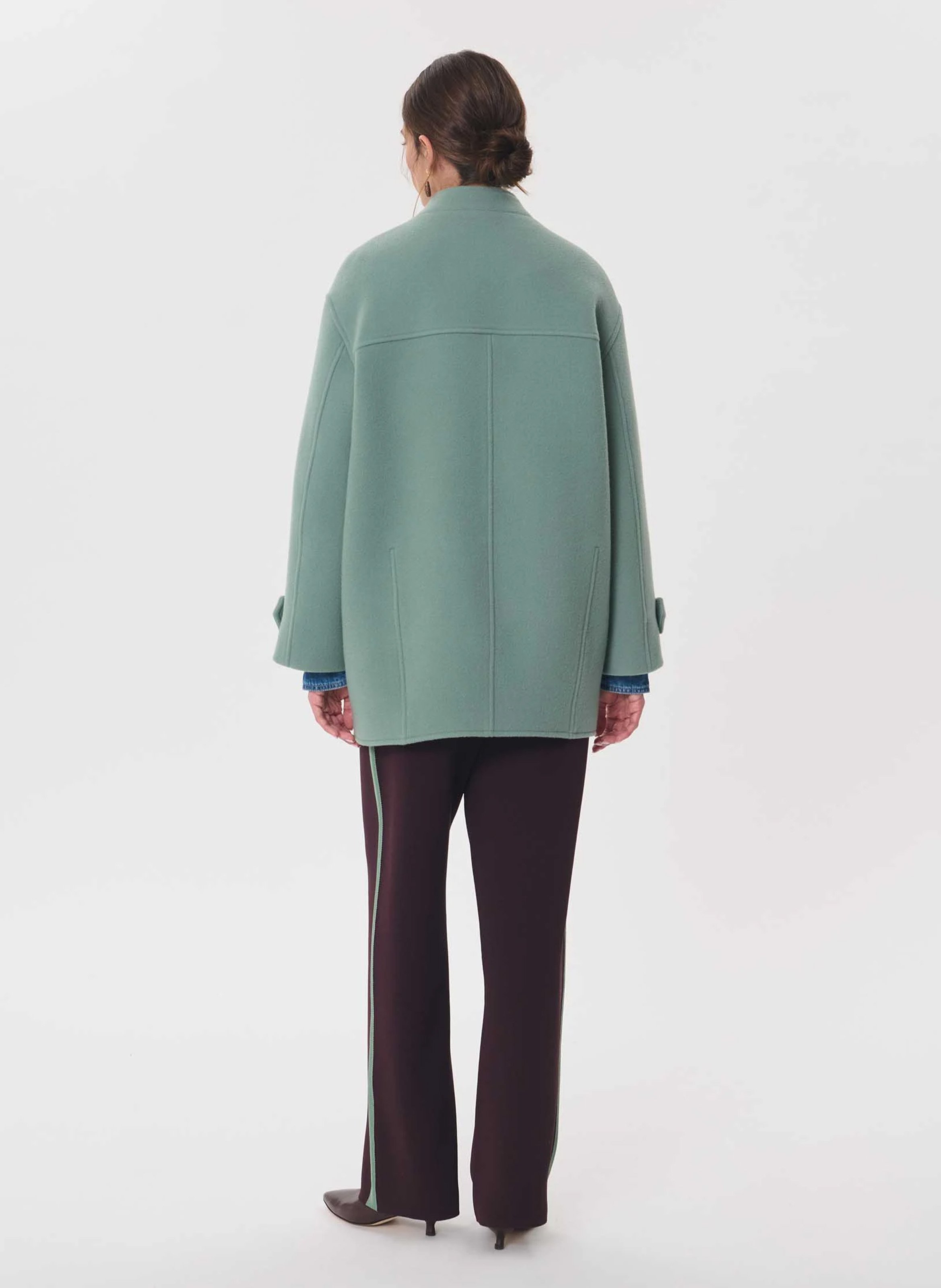 Manteau droit boutonné en laine mélangée TARA JARMON Vert