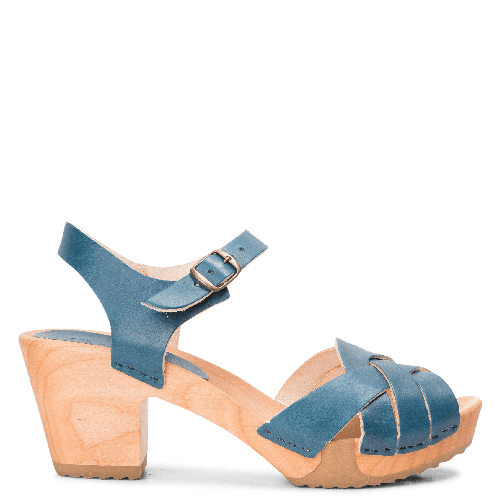 Leren Sandalen Met Houten Hak Petrol Bosabo - Dames | Place des Tendances