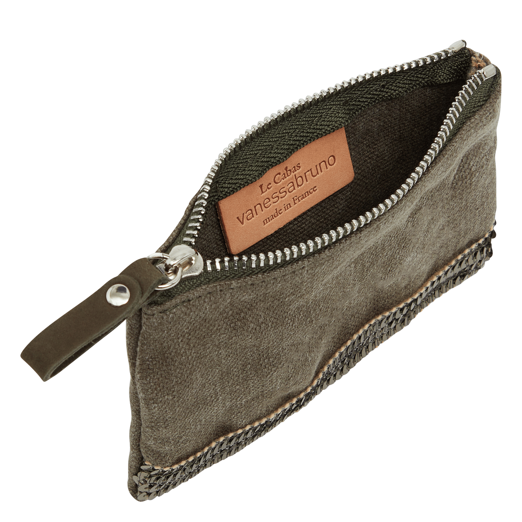 Kosmetiktasche aus Leinen mit Pailletten Grun