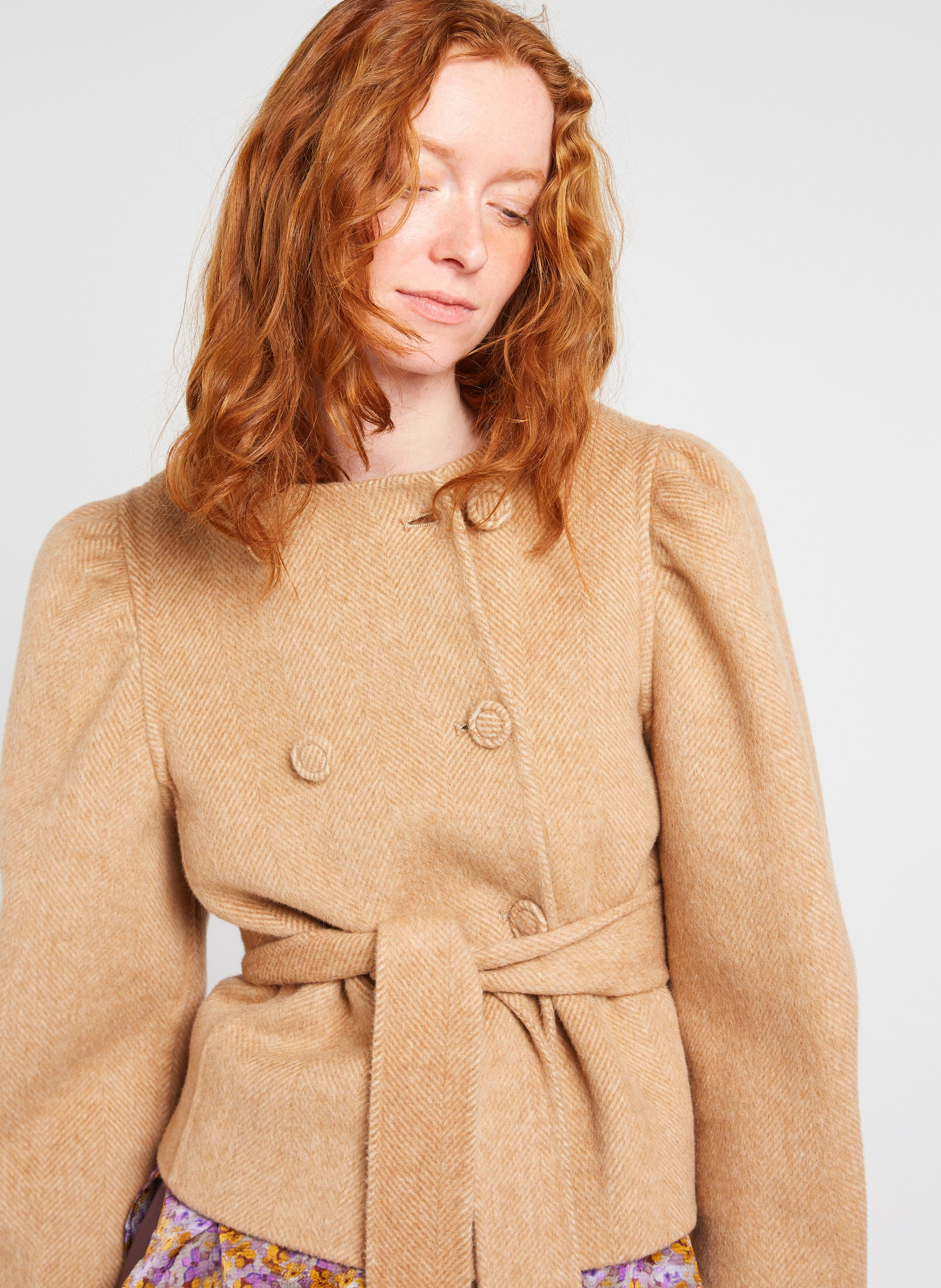 Short straight coat in blended wool ATTIC AND BARN Beige