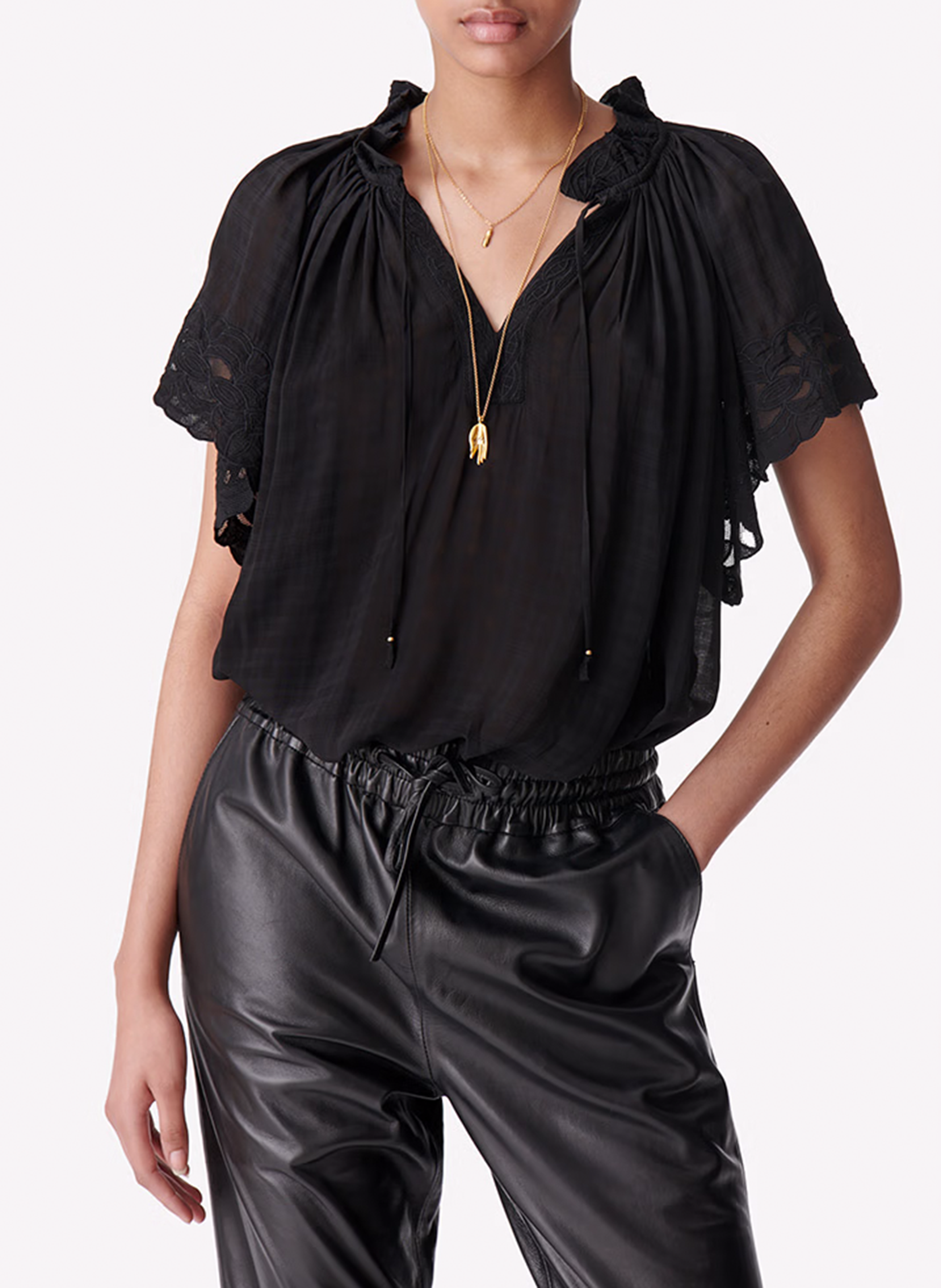 Blouse met ronde hals in jacquard VANESSA BRUNO Zwart