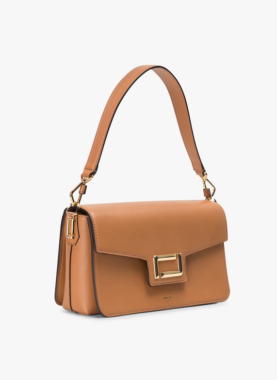 Leather flap shoulder bag Camel Lancel Women Place des Tendances