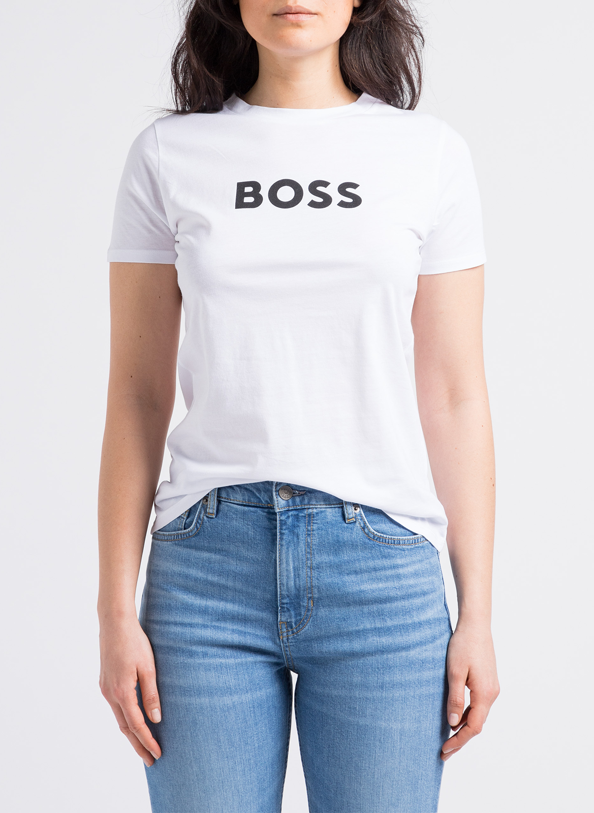 Straight screen-printed cotton T-shirt BOSS White