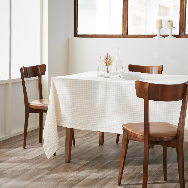 "Vickie" 150 x 250 cm cotton woven dyed tablecloth L'EFFET PAPILLON Beige