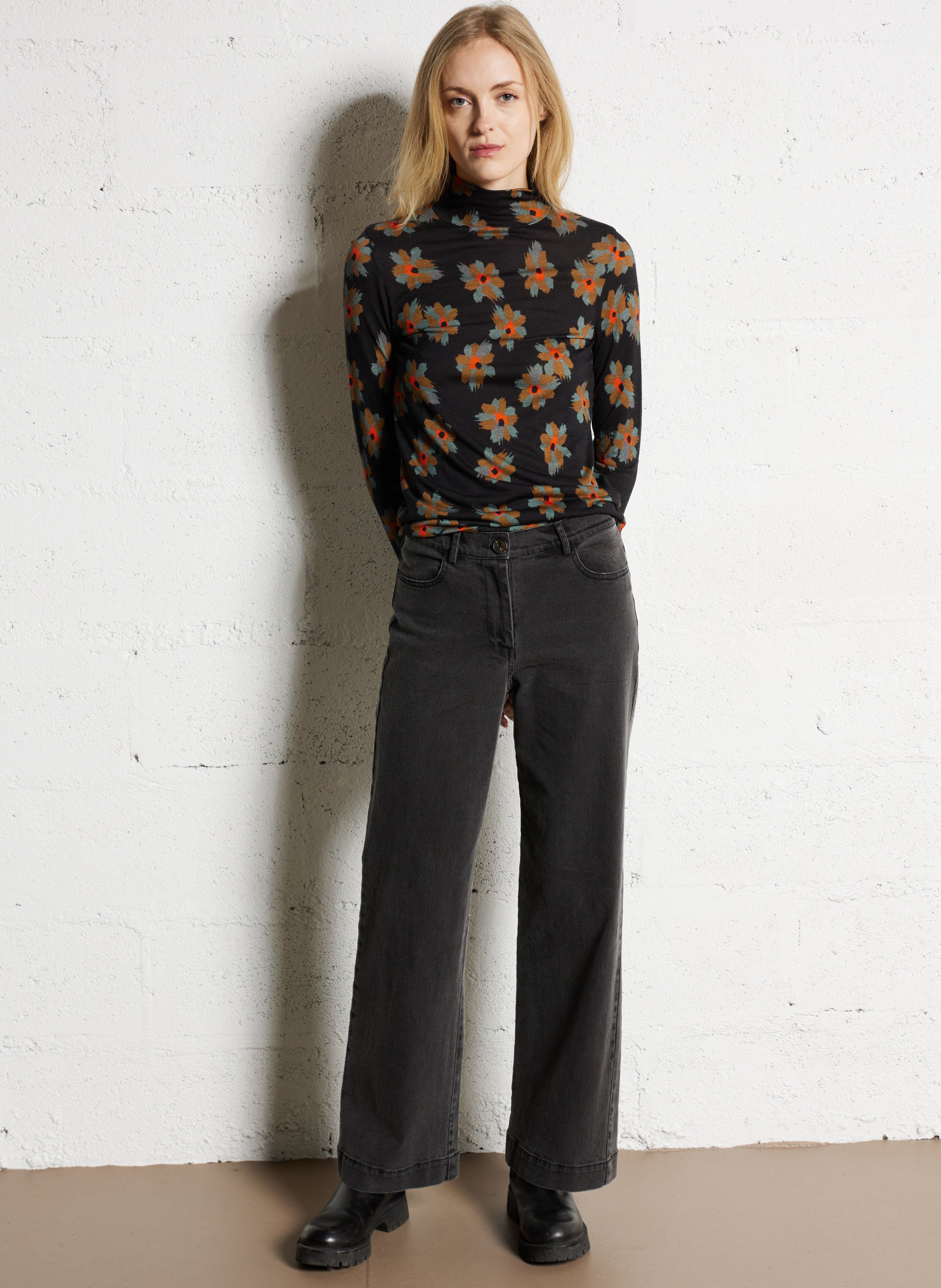 Jean droit en coton mélangé NICE THINGS Noir