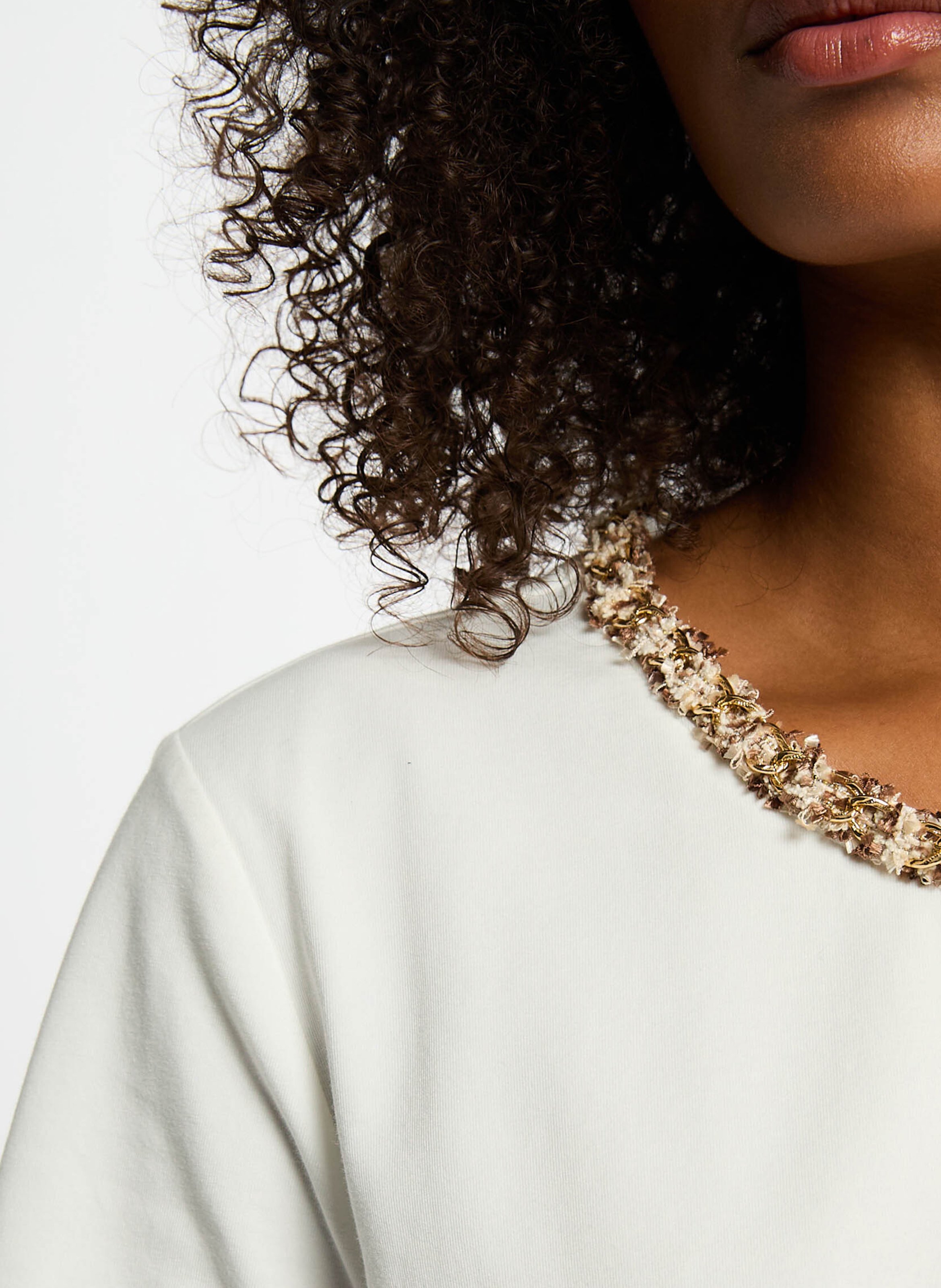 Tee-shirt col rond en coton mélangé MORGAN Blanc