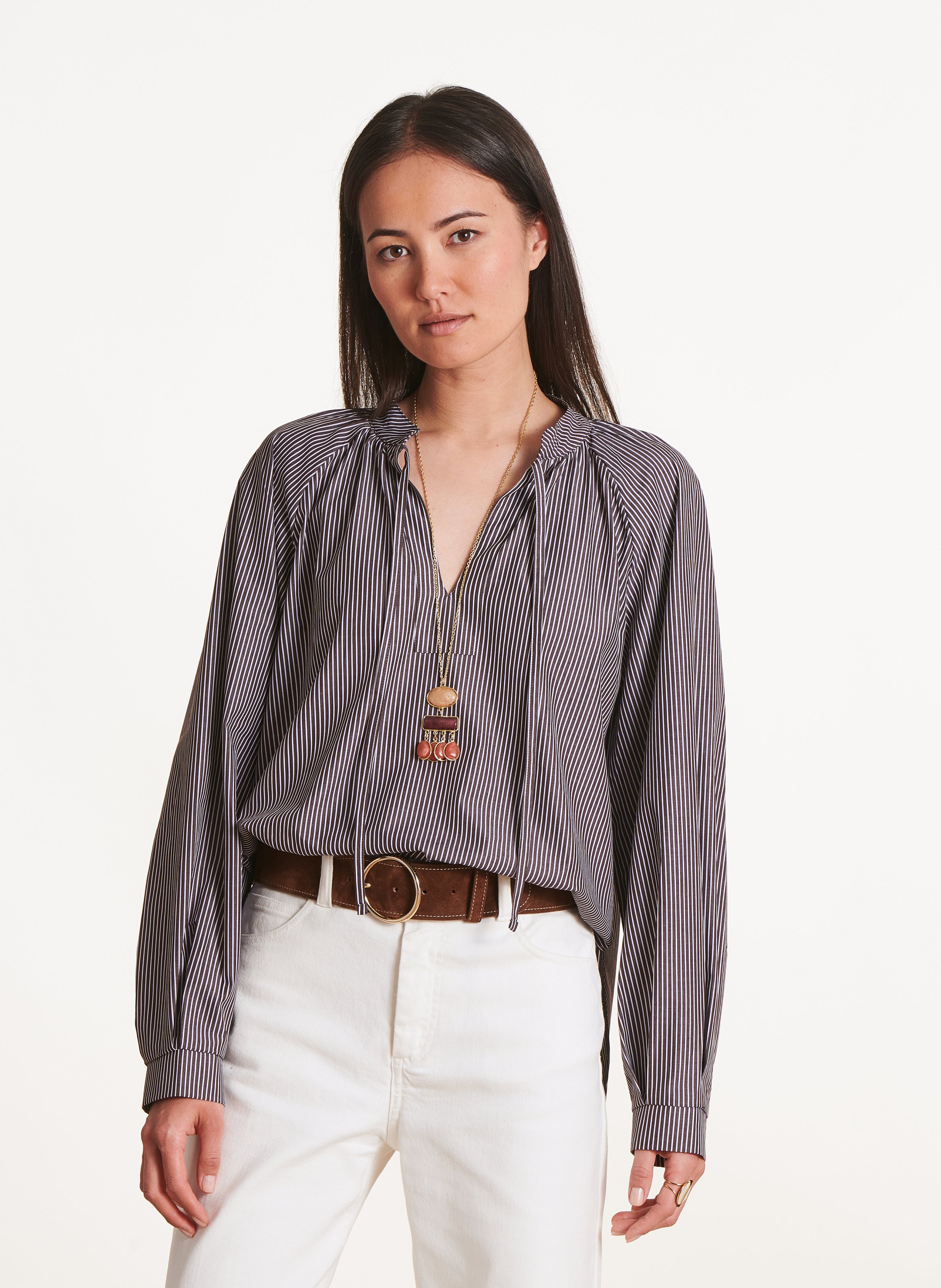 Loose-fit cotton blouse LA FEE MARABOUTEE Brown