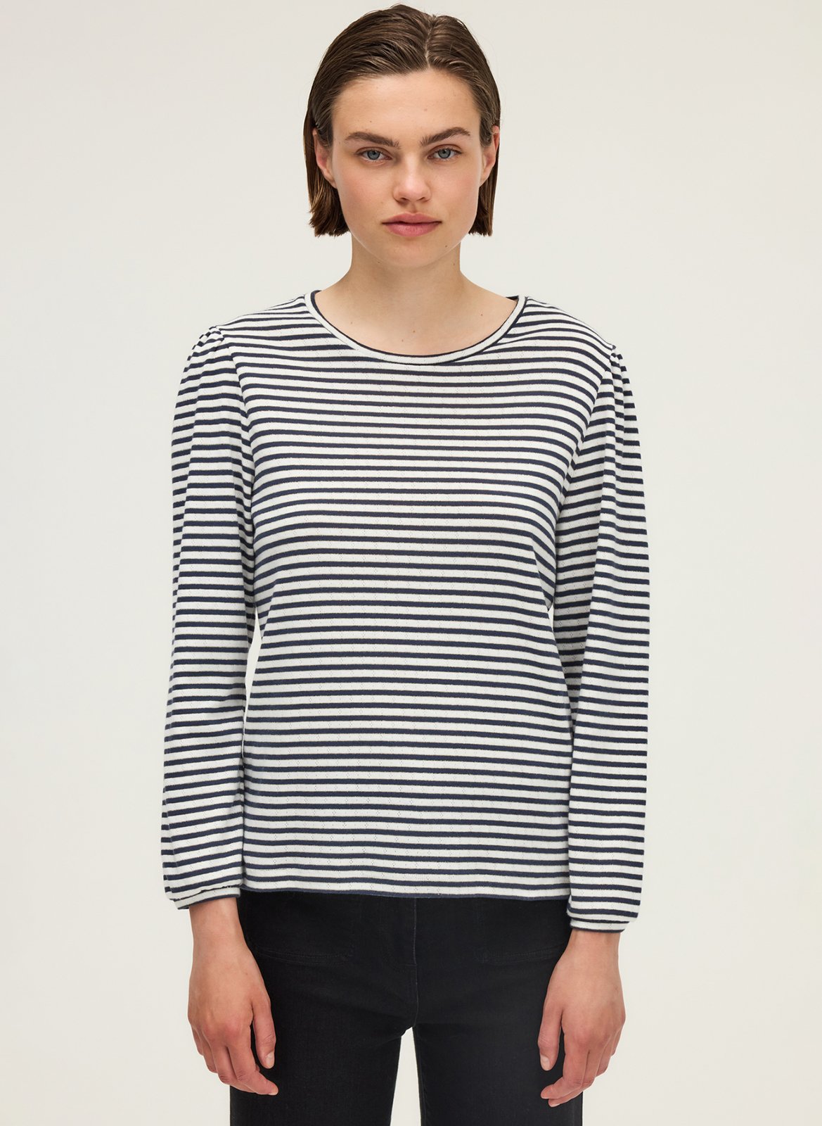 Tee-shirt droit col rond à rayures PABLO Bleu