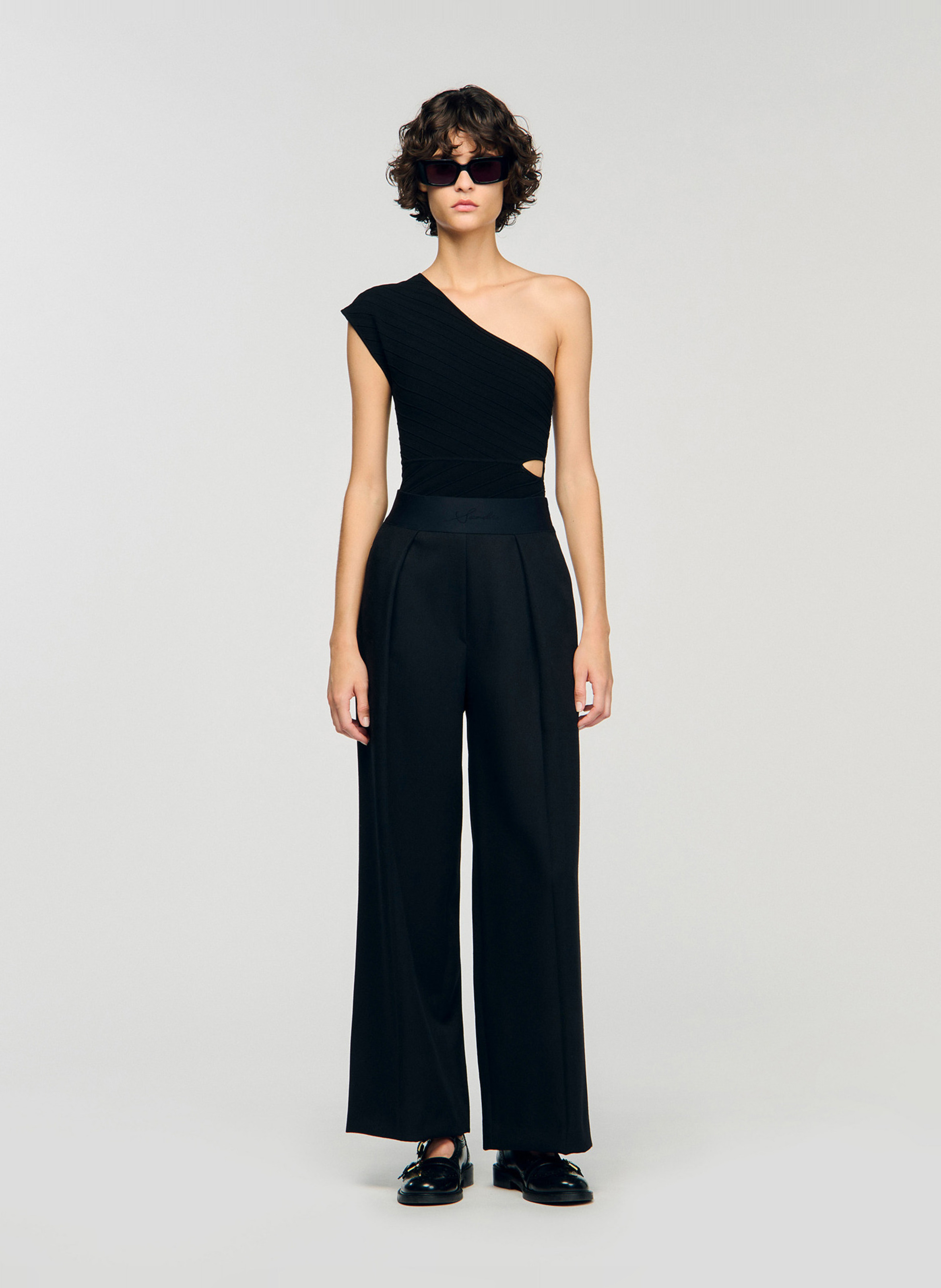 Asymmetrische top in gestructureerde stof SANDRO Zwart