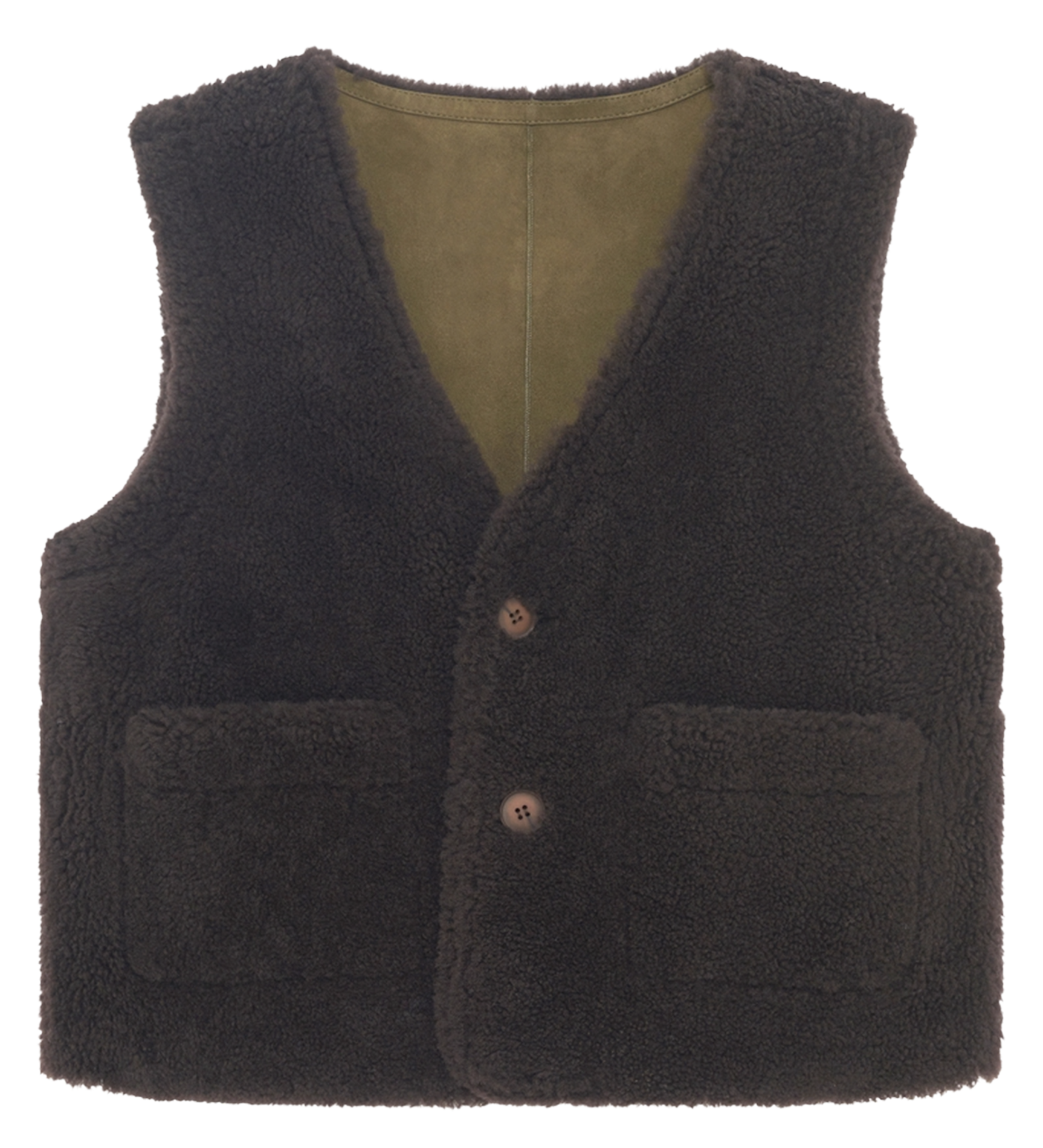 Reversible leather v-neck jacket PABLO Khaki