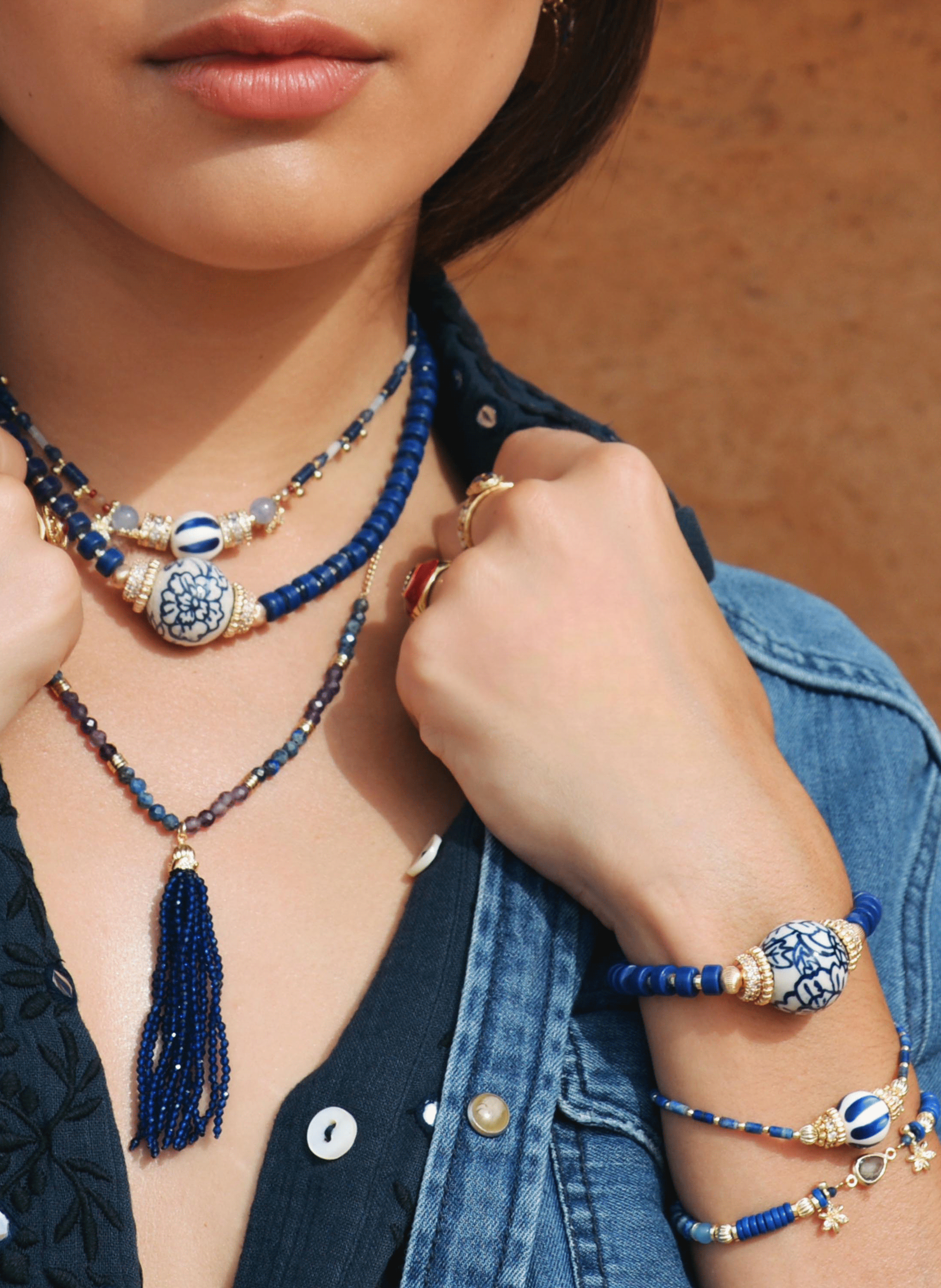 Adjustable ceramic bead bracelet HIPANEMA Blue