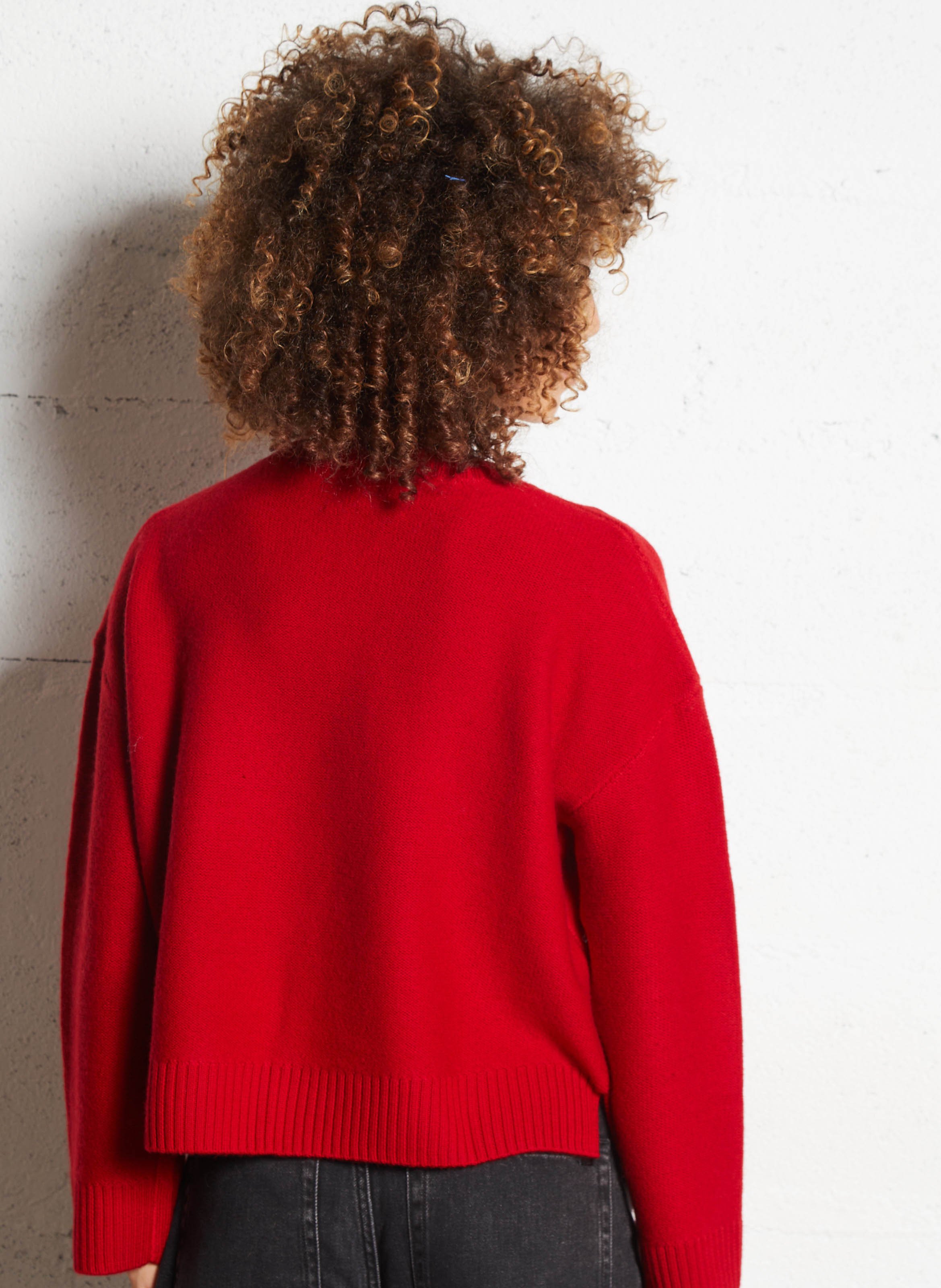 Weiter Jacquard-Rundhalspullover aus Wolle BERENICE Rot