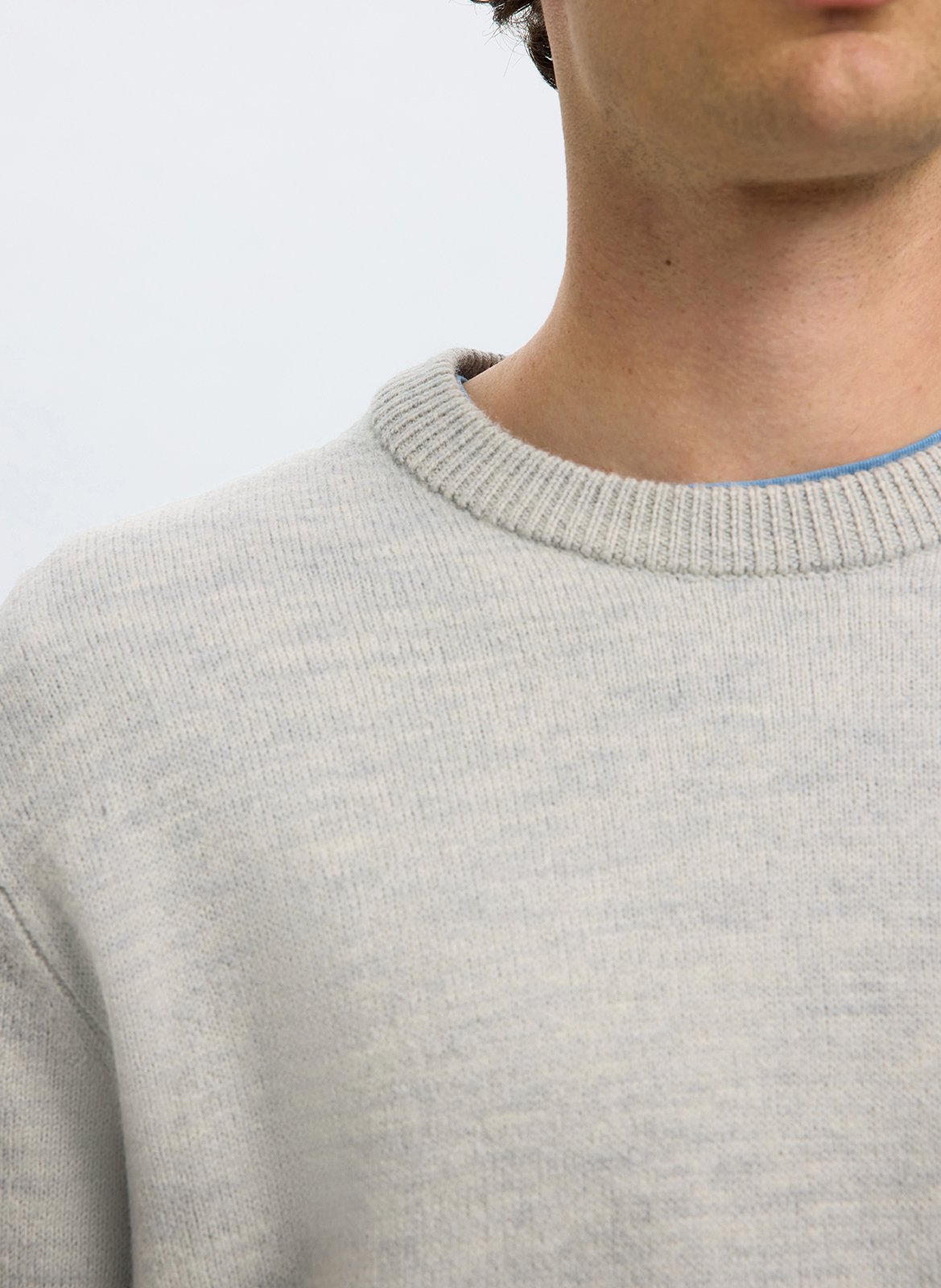 Rechte trui met ronde hals in effen wol SELECTED Grijs