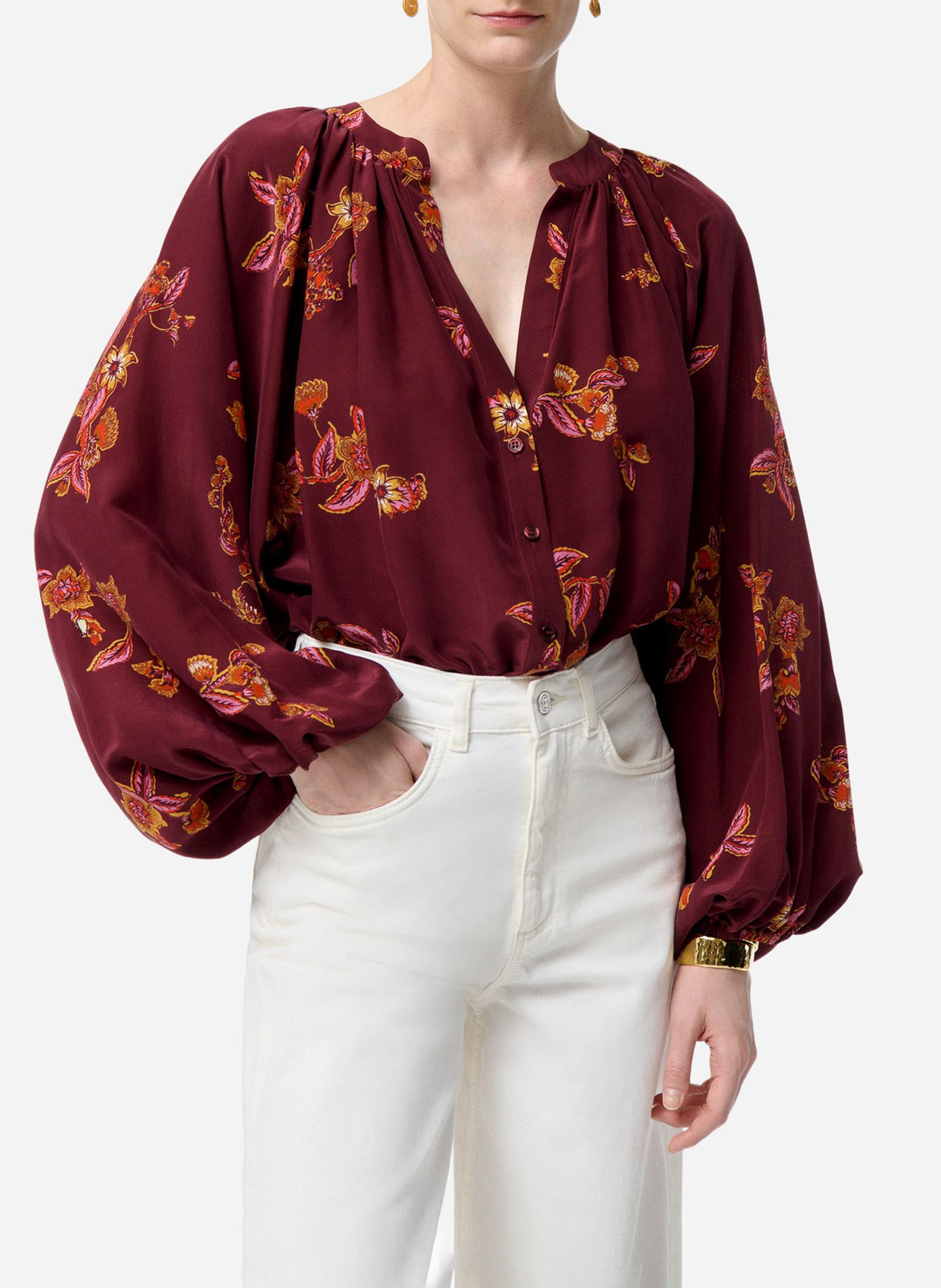 Oversized tunic collar printed blouse VANESSA BRUNO Red