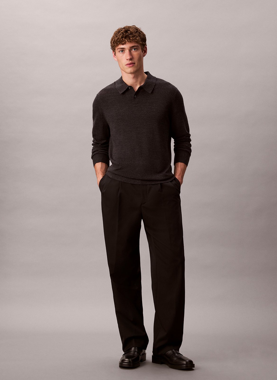 Polo manches longues en laine CALVIN KLEIN Gris