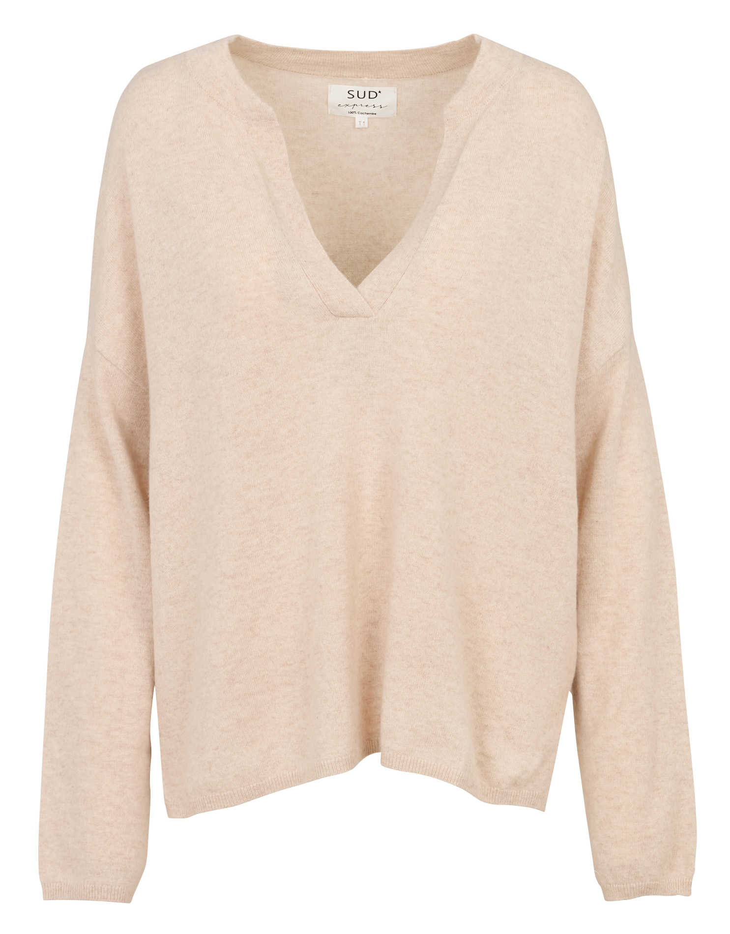 Pull col V en cachemire  SUD EXPRESS Beige